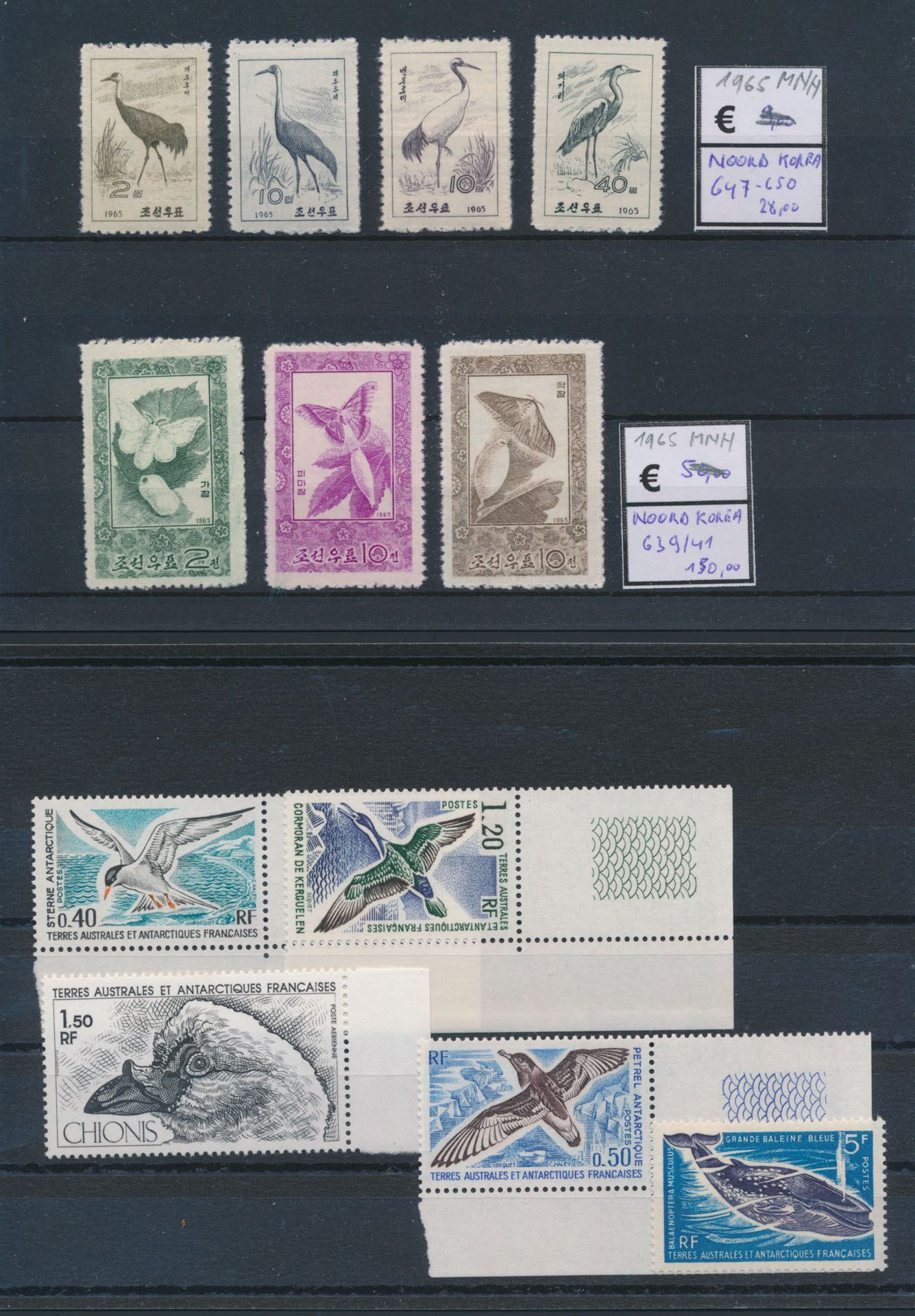 Betere zegels op kaartjes, w.o. Cuba, Israël, Noord-Korea, Maleisische Staten orchideeën, zm/m
