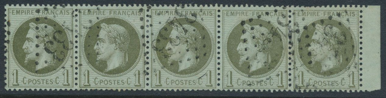 N° 25 '1870 Napoléon III lauré' (Strip van 5), zm (Yv € 160)