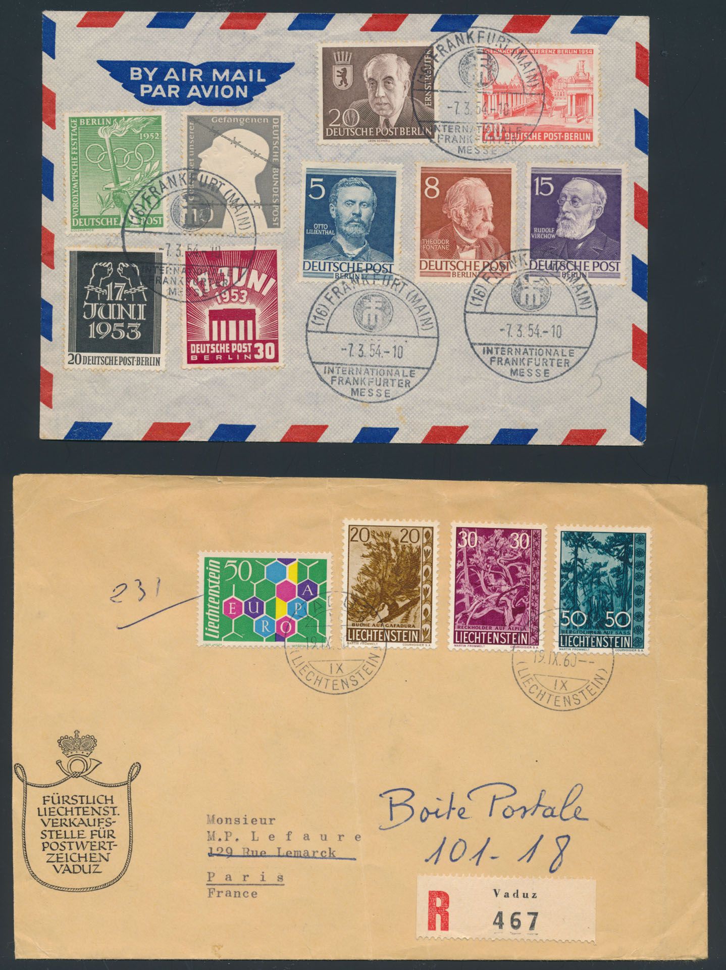 Verschiedene Länder und Epochen, Zusammenstellung, mit HK, Briefen, GS, FDC, Marken, in 8 Büchern.