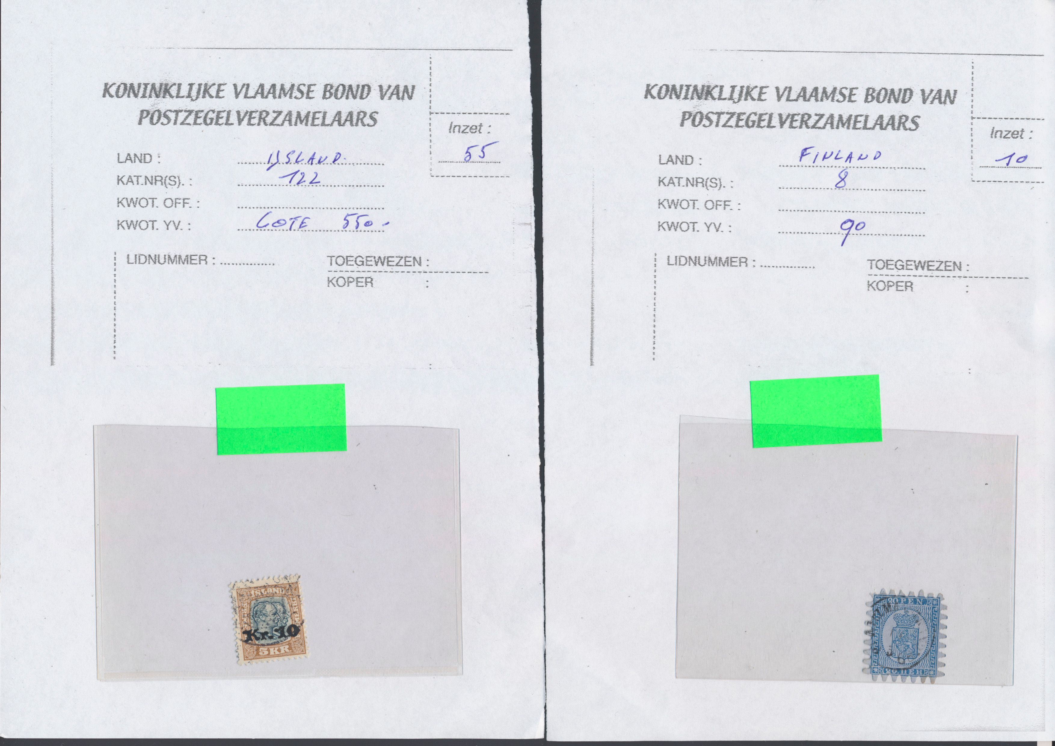 Samenstelling clubblaadjes w.o. betere zegels, Noorwegen, Denemarken, Finland, IJsland, zm/m/ntz (Hoge cataloguswaarde)