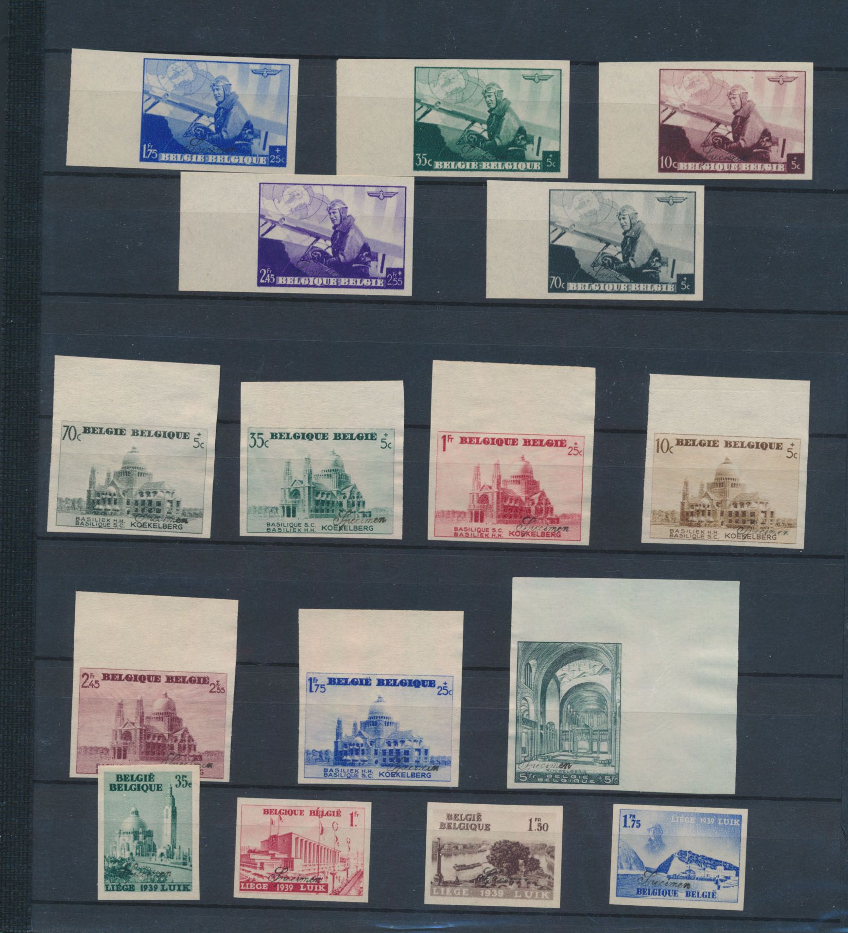 1938, composition 4 séries de 466/70 **, 471/77 **, 484/87 * et 488/95 * non dentelées, tb (OBP €810).