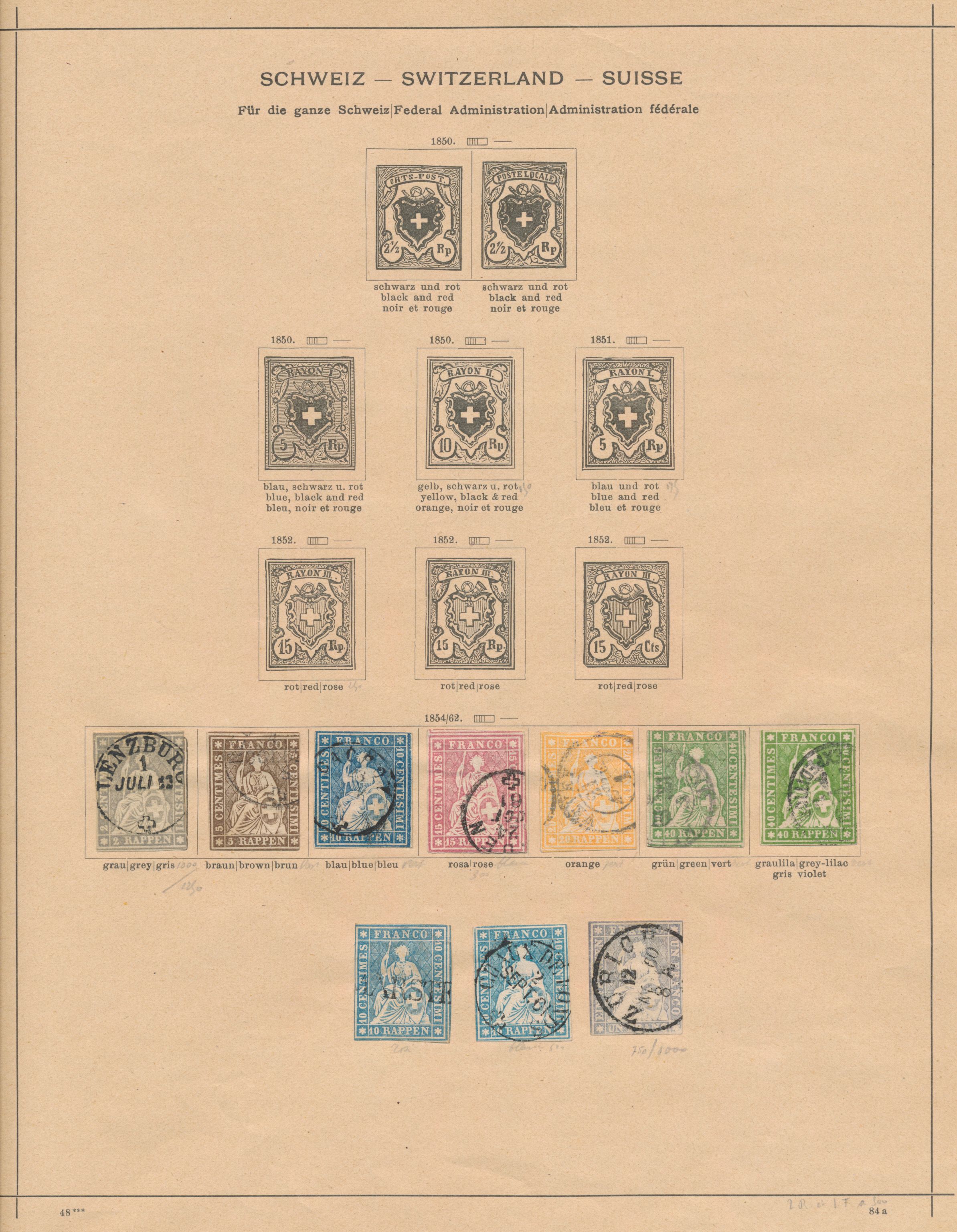 1854/1910 Verzameling op albumbladen vanaf Strubeli (alle waarden, niet uitgezocht op type), met 