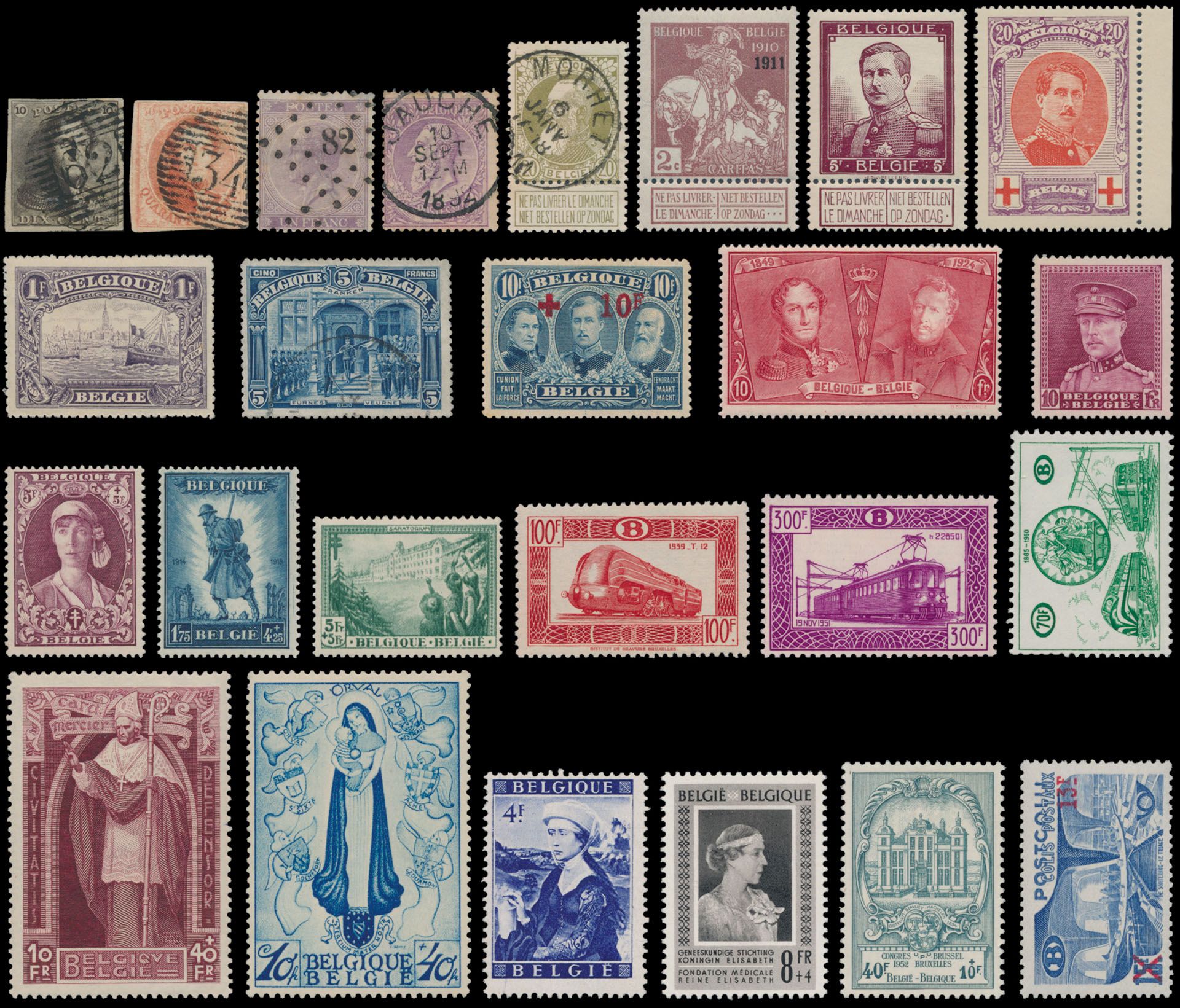 1849/2004 Bijna volledig, inclusief LP, boekjes, blokken, SP en dienst met n°1/12 volrandig gest. + stempels, betere reeksen en waarden, waarbij 122 **, 132/34 **, 5 franken gest., Rode Kruis *, BL 1 *, 221/33 **, Kepie **, Elisabeth **, Mercier * (ntz), Infanterie **, Sanatorium **, Grote Orval *, BL 4 **, BL 6 **, BL 26/30 *, UPU **, Boudewijn bril **, zm/m/ntz