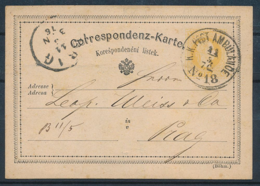 1876 Briefkaart met 2x ambulante stempel 