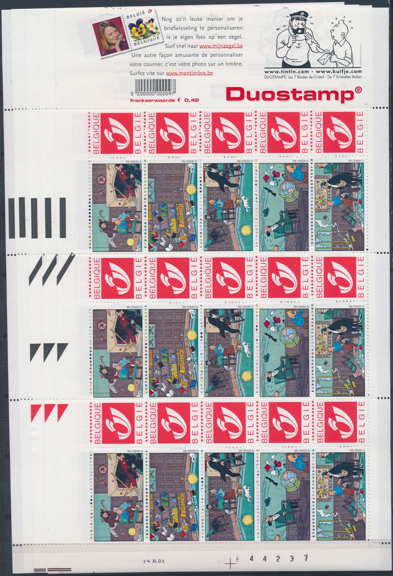 N° 3181 'KUIFJE duostamps' de 5 vellen, prachtstaat- zeer gezocht.