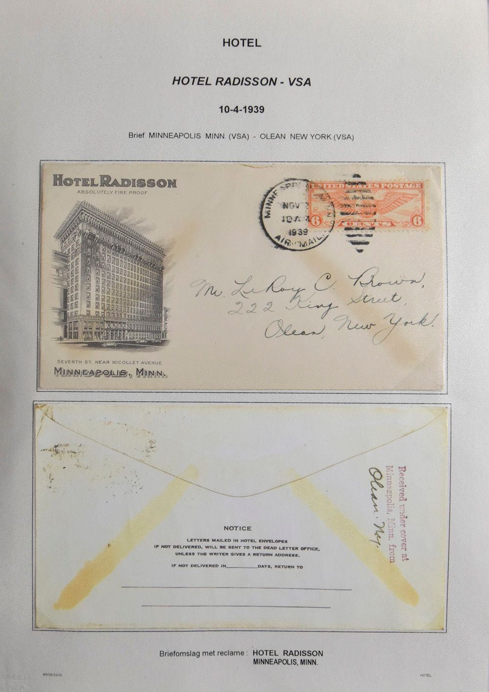 1939/1980 Collection of 64 illlustrated covers with hotel headings, all mounted on album pages, vf/f
