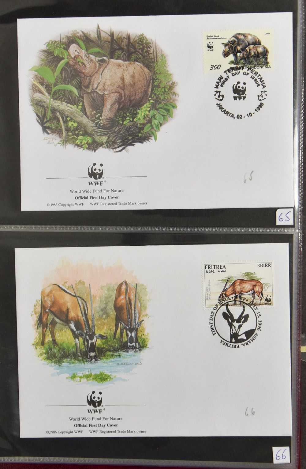 Zeer mooie verzameling FDC's, in 5 ringmappen, vnl 'WWF en Vogels', ook RSPB- prachtig.