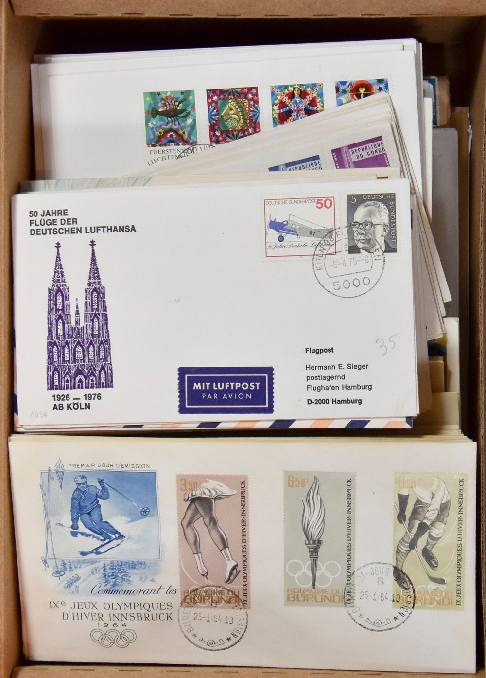 Zusammenstellung FDCs Burundi, Belgien, Niederländisch MKs, Niederländisch modern AK, Belgien BK, Belgien, Briefe Brasilien, usw., einwandfrei/schön (Hunderte von Stücken)
