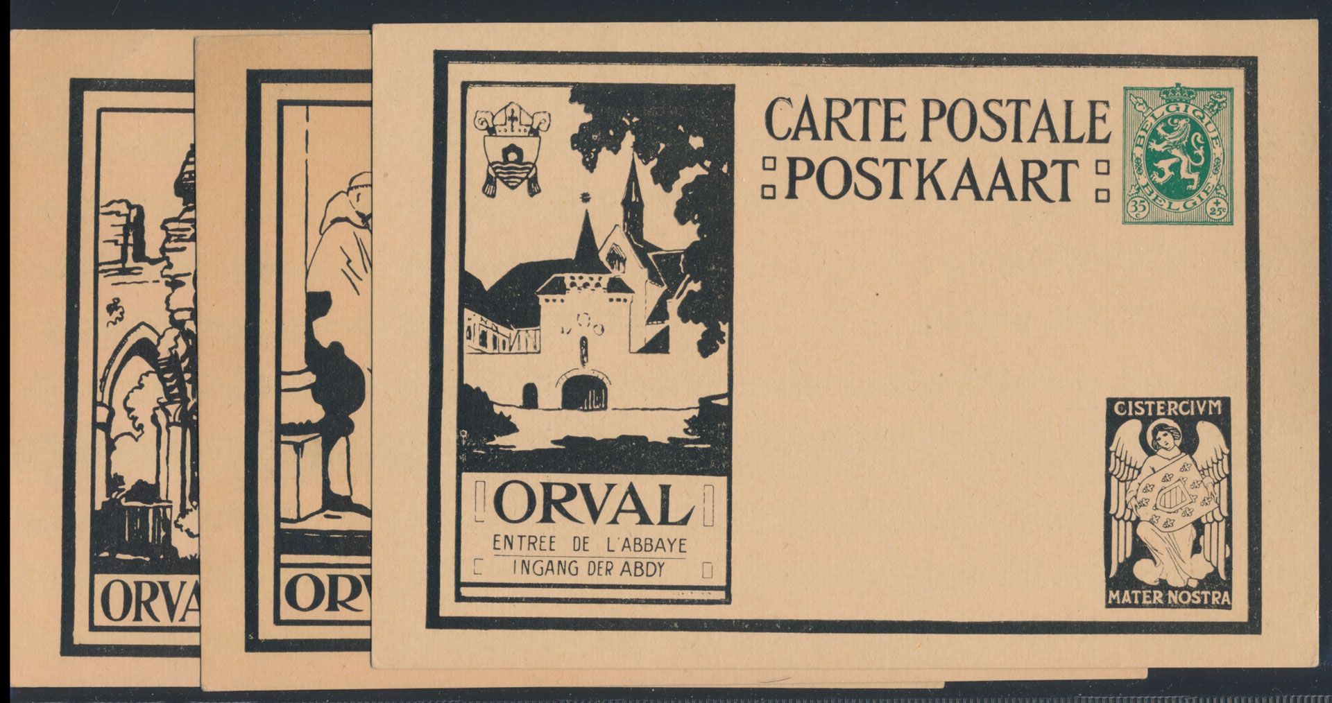 Klassiek geïlllustreerd N° 5, Orval, niet-gelopen stuks. Zwart : alle vijf stuks; Bruin : in 't koor, OLV kerk, gastenhof,  de roos, Scherpenheuvel, zm/m