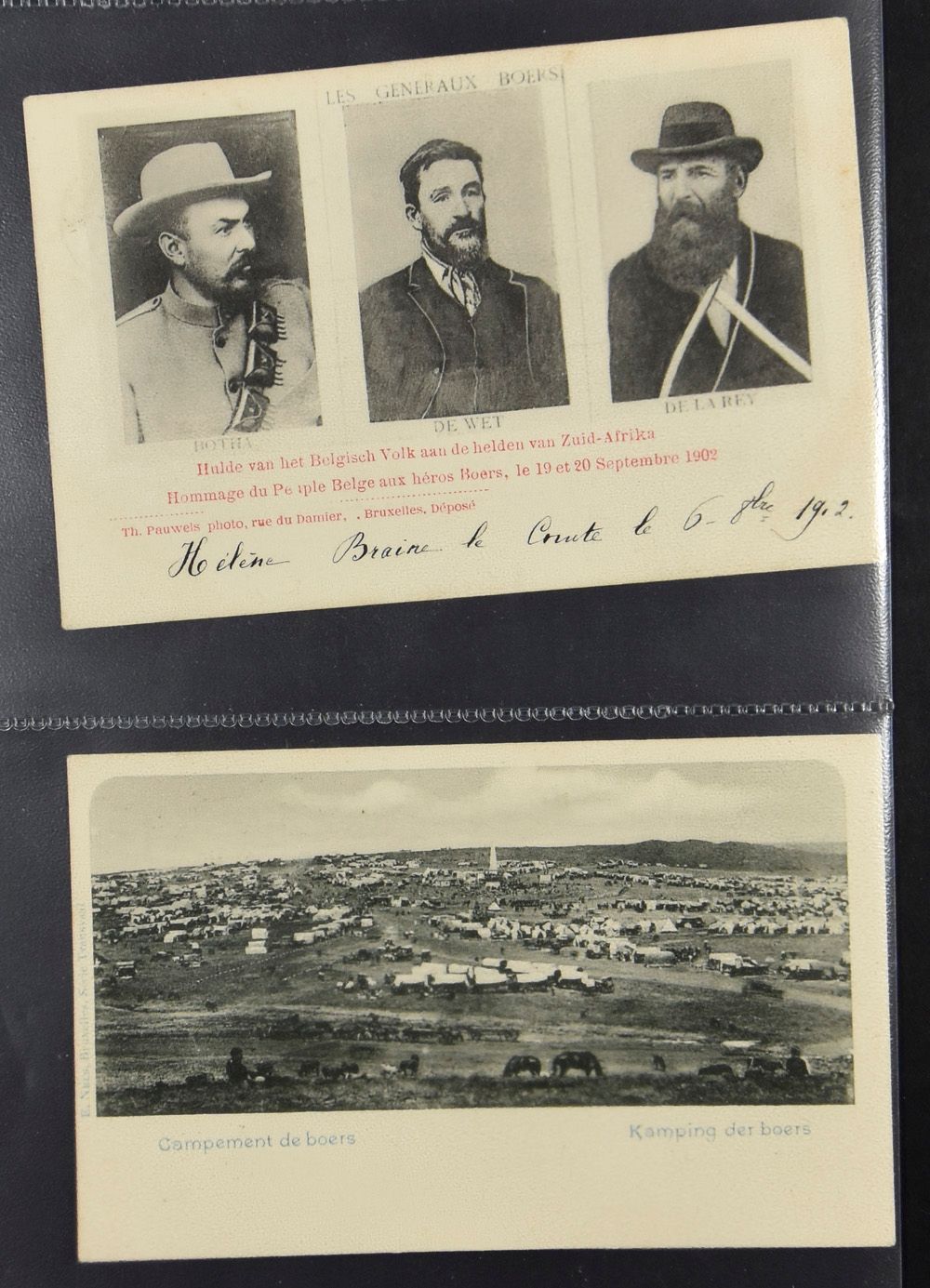 Zuid-Afrika, propagandakaarten in klein album w.o. vraag van de boeren voor steun van Europa, enkele dubbel (22 stuks)