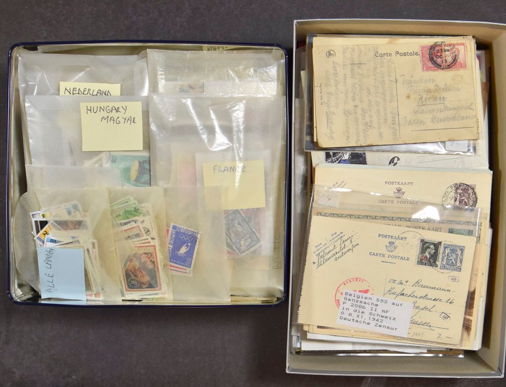 1.000er Marken in Säcken, darunter Vorrat von England, auch einige Poststücke.
