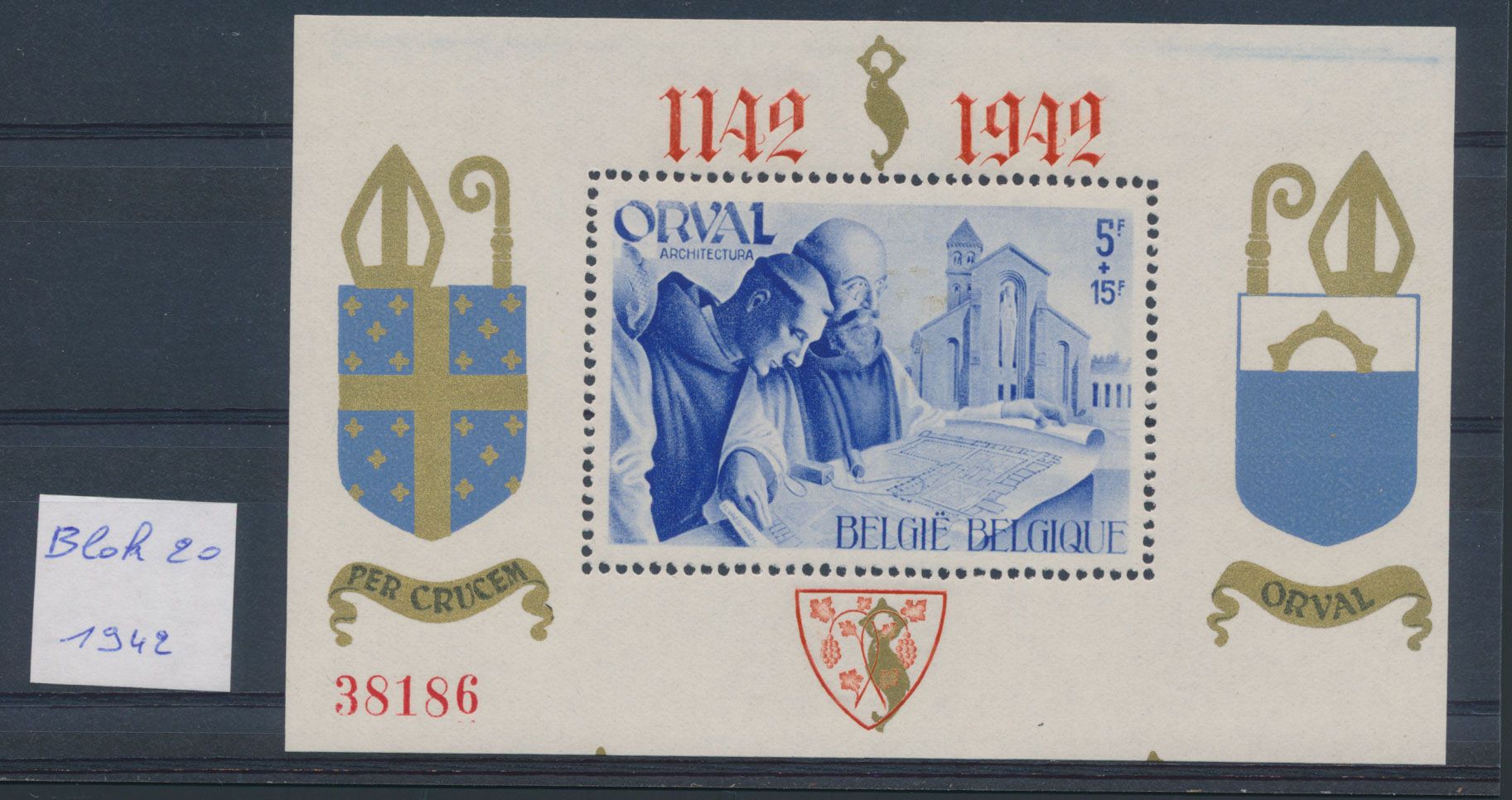 BL 20-Cu, Gothic numerals, red overprint, perforated, numbered, with curiosity 