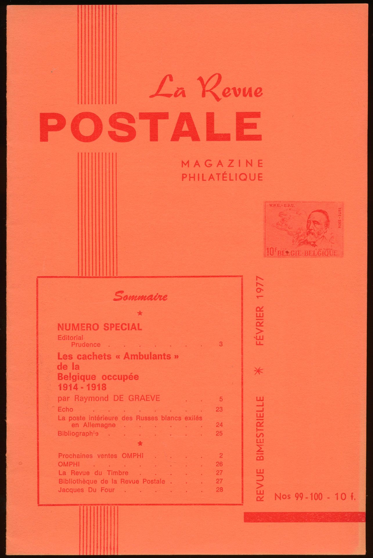 La Revue Postale, Leopold II, N° 99-100. Deze uitgave beschrijft in detail de afstempelingen ambulante tijdens de bezetting 1914-1918