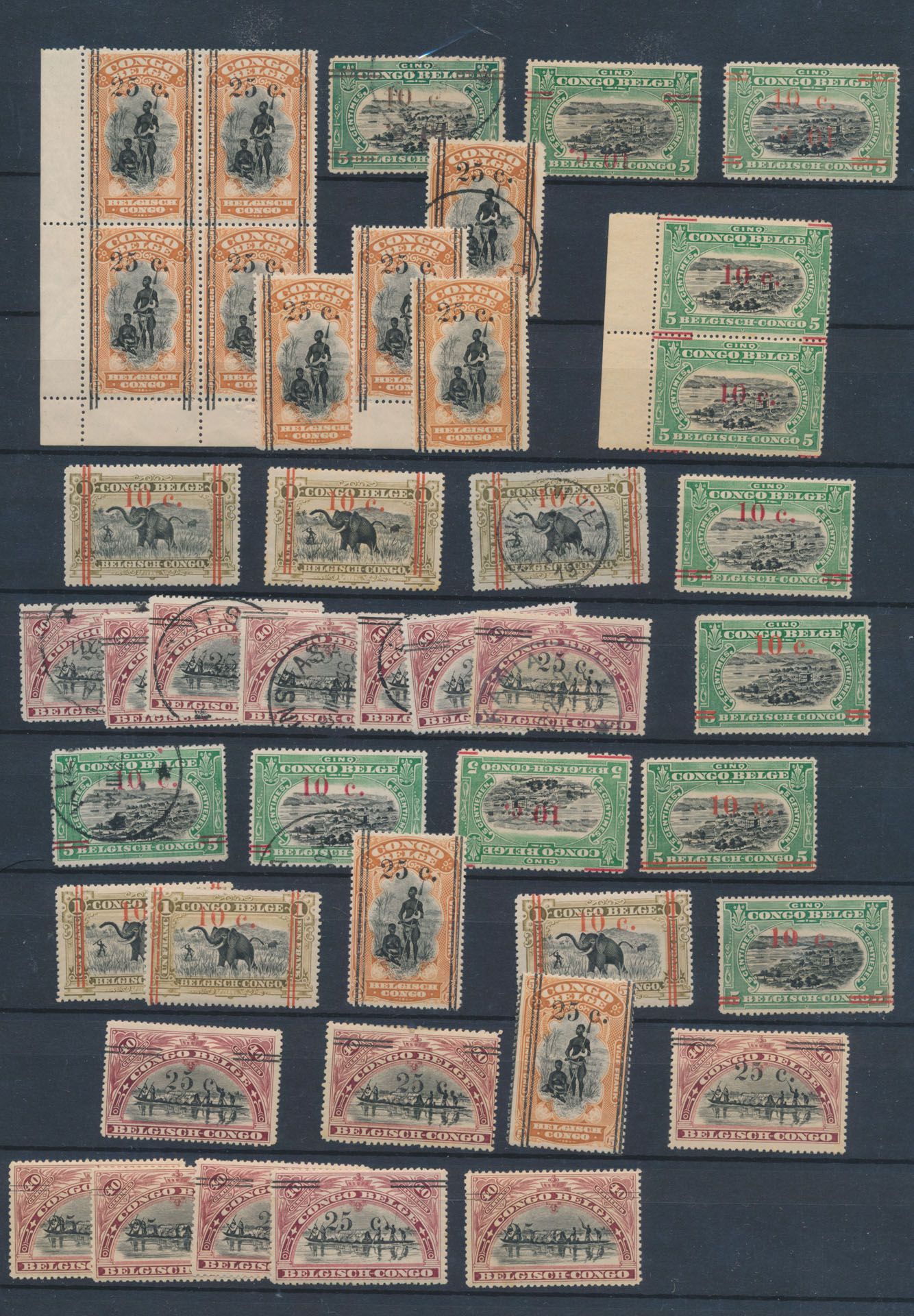 N° 100/103, accumulation de 83 timbres de l'émission Boma, quelques curiosités de surcharges (mal placées, inversées), différentes teintes, différentes planches de timbres et de surcharges, quelques faux, pour spécialiste, très intéressant pour étude,, vf/f/à vérifier.