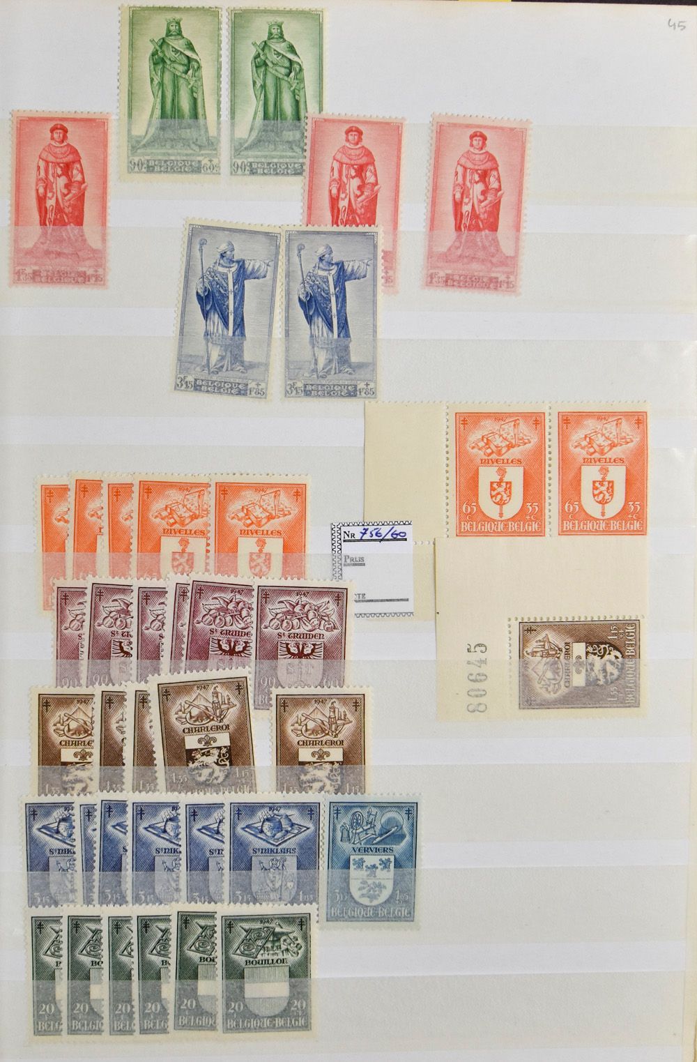 1946/1965 Voorraad in insteekboek, waarbij volledige reeksen en betere waarden, zm/m