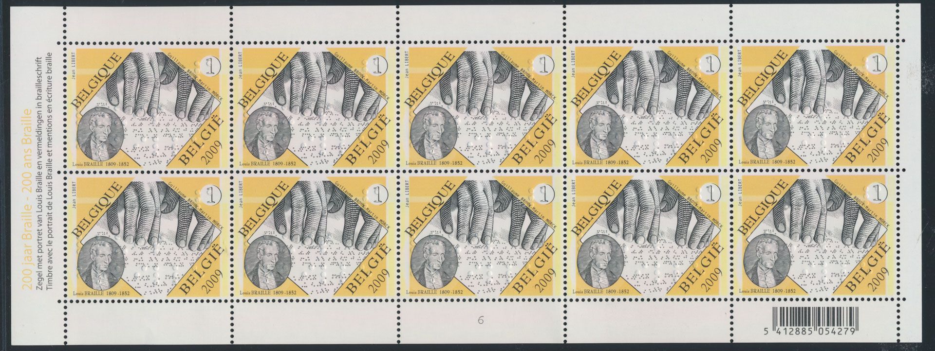 F 3879 'Brailleschrift' (velletje van 10), zm (OBP € 300)