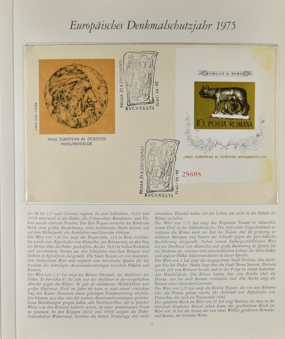 Architektur 1975 : Sammlung von Sätzen, FDCs, Blöcken im Borek-Sonderalbum, einwandfrei 