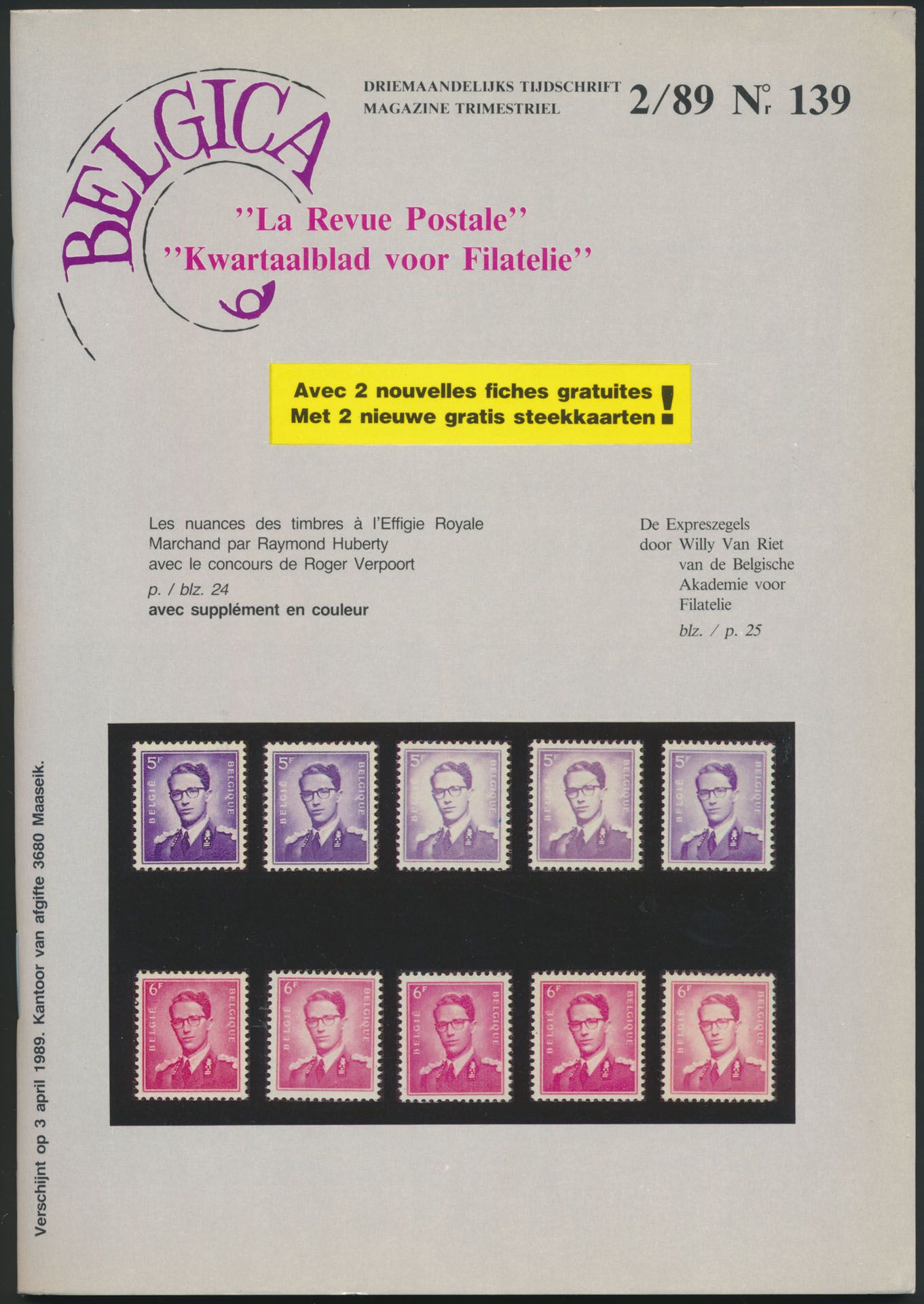 La Revue Postale, magazine trimestriel - kwartaalblad voor filatelie, driemaandelijkse tijdschrijft 2/89 n° 139; Belgica; 1989; gedrukt; geniet; Frans/Nederlands; 48 pag.; zachte kaft; in goede staat