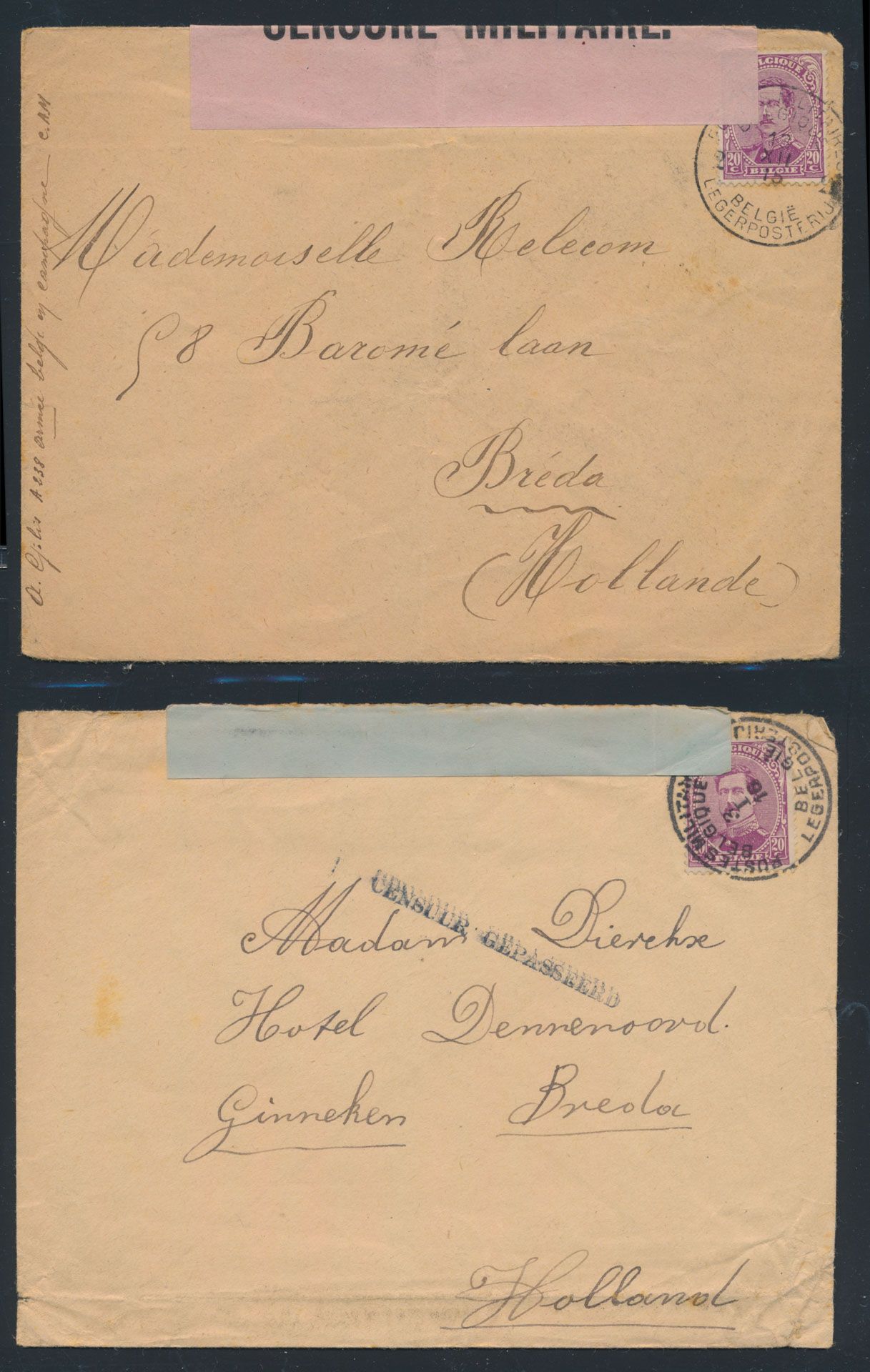 1915/1916, 6 brieven van “ABC“ verstuurd naar Breda/Nederland, w.o. Belgische, Nederlandse, Folkestone 