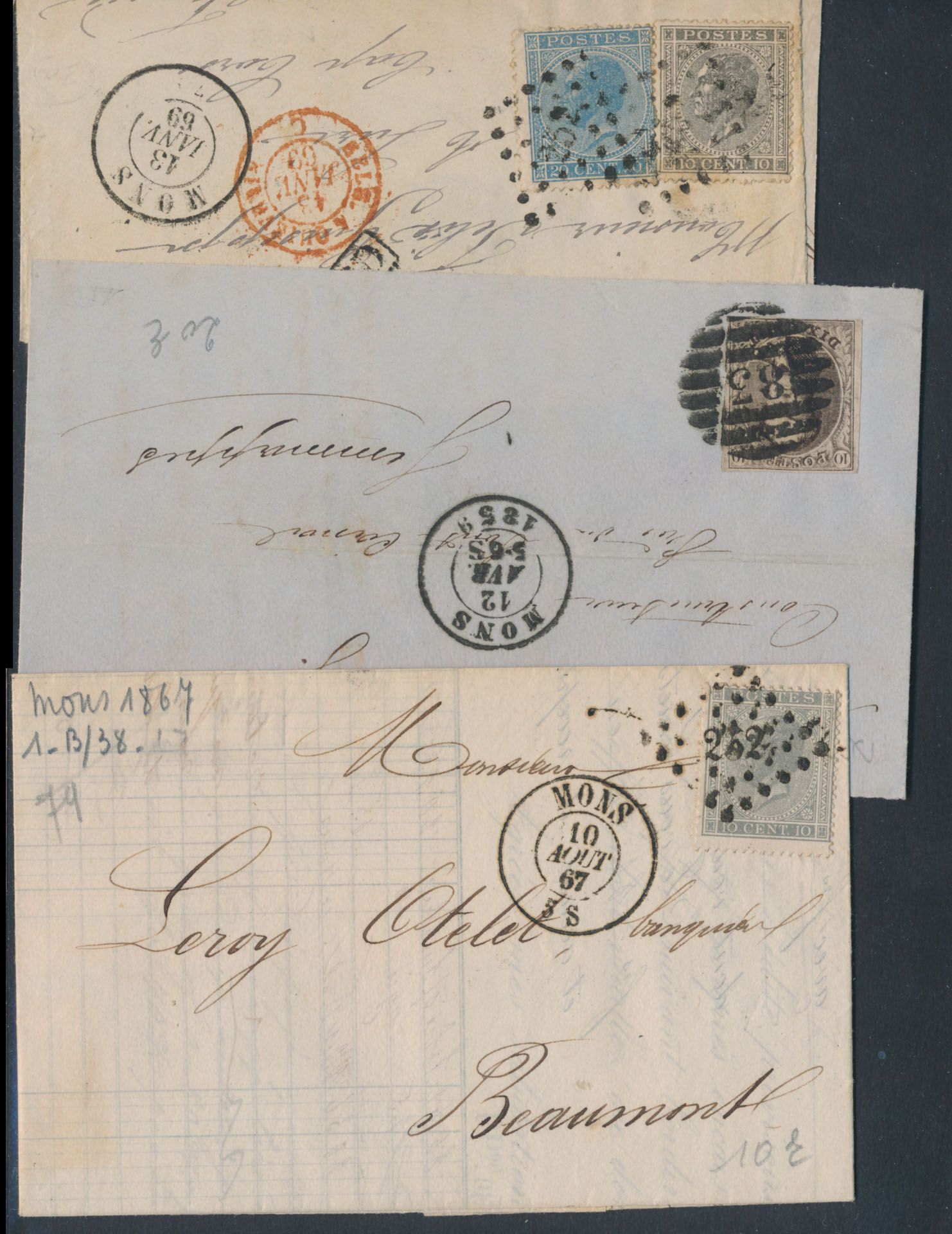 1854/1873 Kleine verzameling van 5 brieven of brieffragment, met zegels vanaf n° 17, alle met afstempeling 