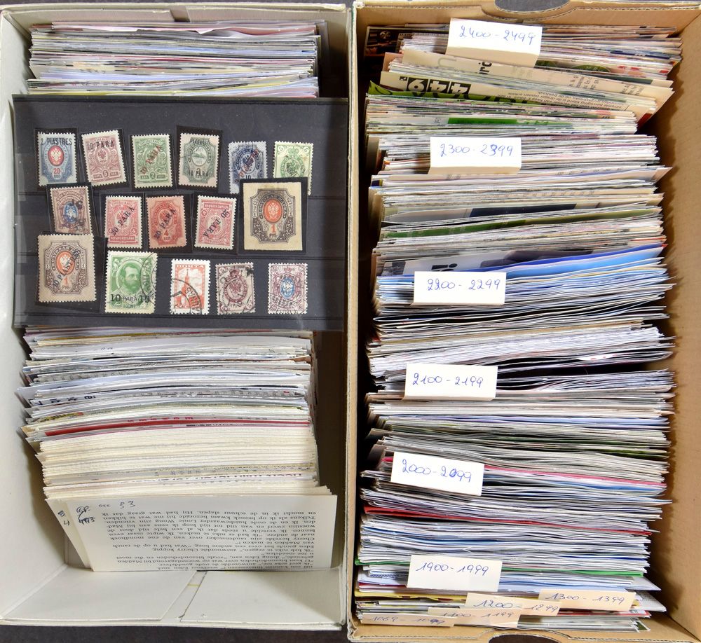 1883/2002, stock on stamp no. filed in 6 shoe boxes, interesting lot to be checked, mostly cancelled, vf/f/to be checked.