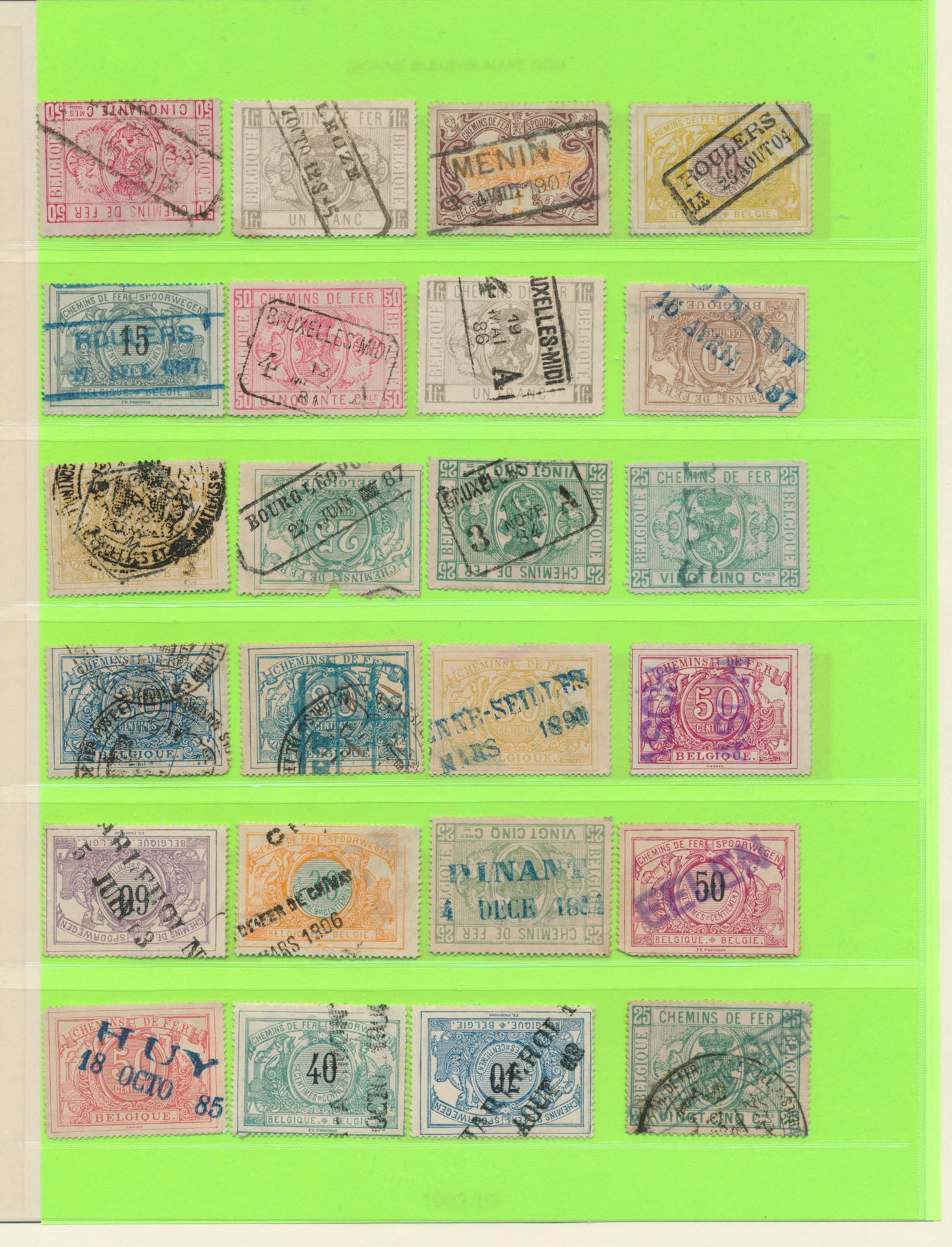 1879/1907, accumulation 48 stamps with good cancellations, including infill stamps, oblong, line stamps, vf/f.