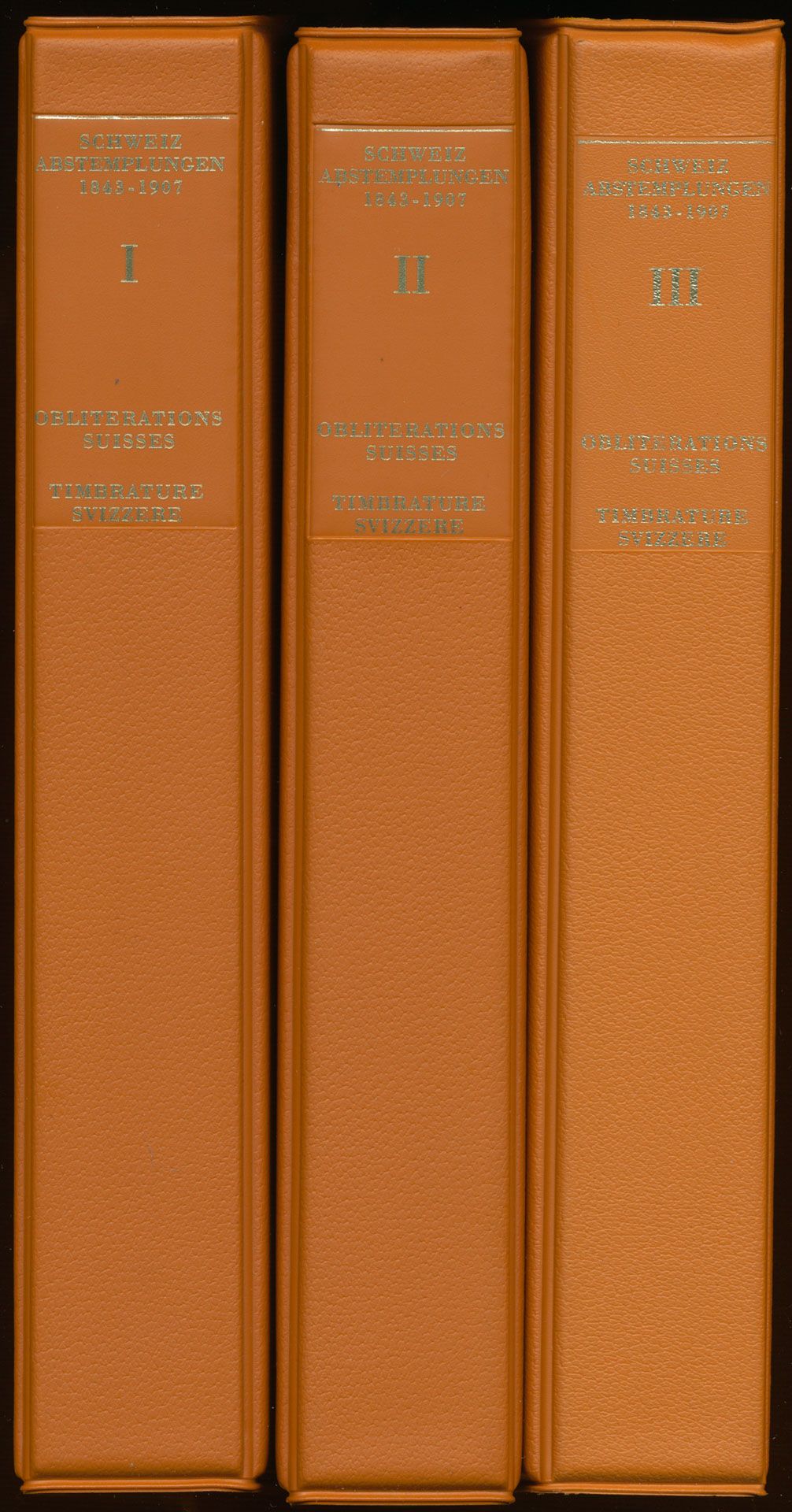 Samenstelling, Schweiz afstempelungen, 1 reeks van 2 mapjes (bijhorende afbeeldingen) en 1 reeks van 3 mapjes (tekst), 1843-1907, zie foto op website ringmap; Duits; in zeer goede staat