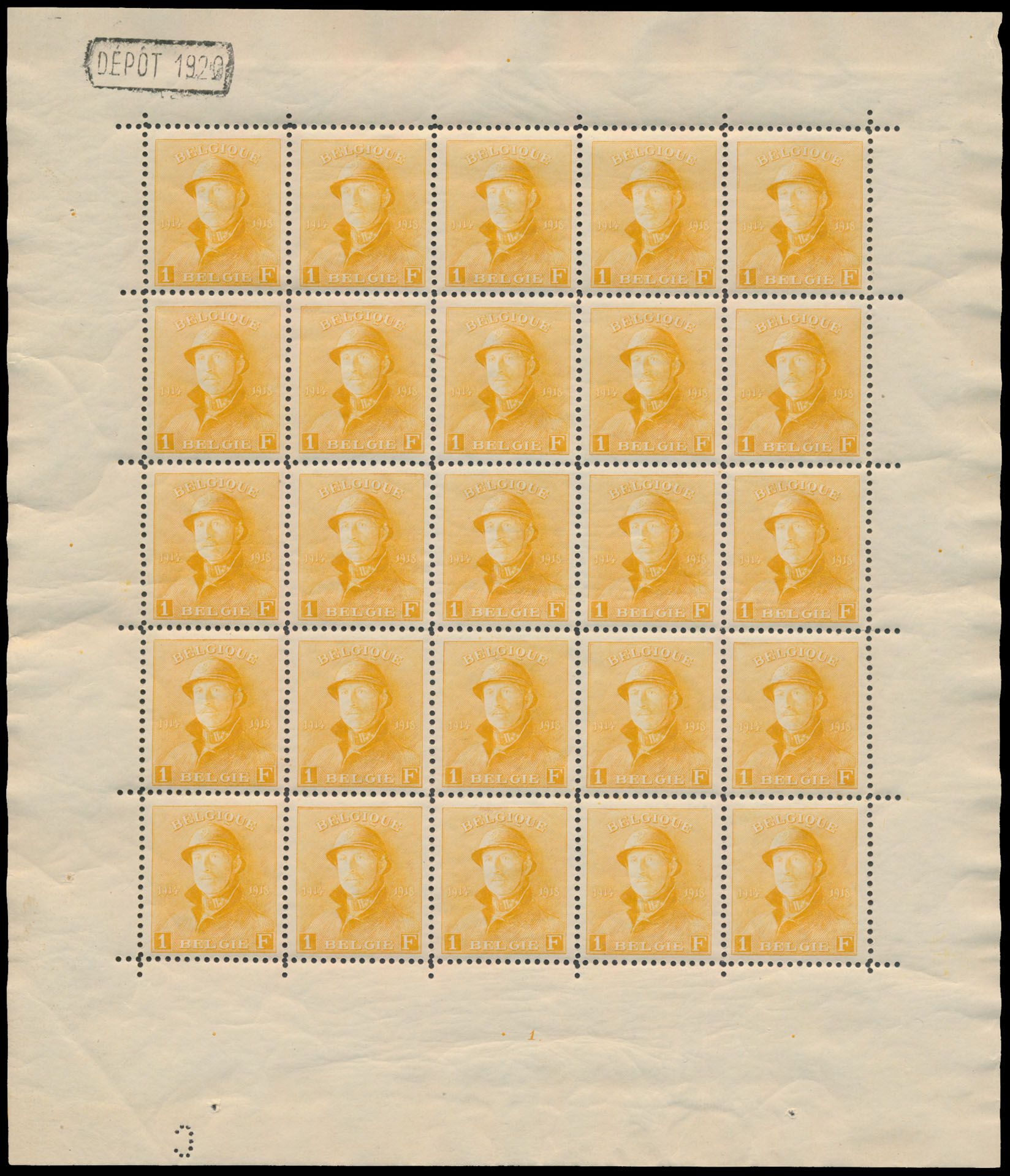 F 175 '1 Fr Helm' (velletje van 25) plaatnr. 1, variëteit (+ cote € 130), mooie centrage en zeer fris (OBP € ++3.580)