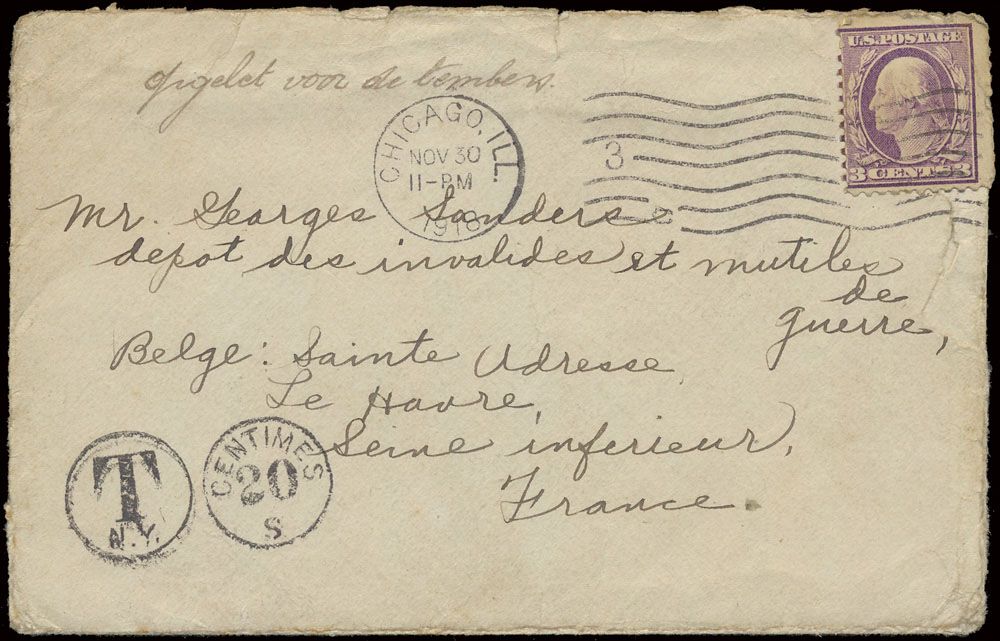 1918 N° 169 (Yv.), USA, Brief van Chicago, dd. 30 November 1918, 