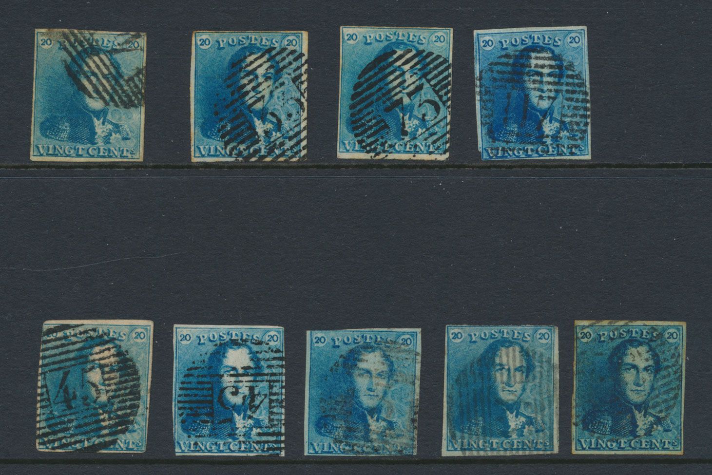 Group N° 2/2A (9x), many with nice griffs, different colour shades, vf/f/to be checked