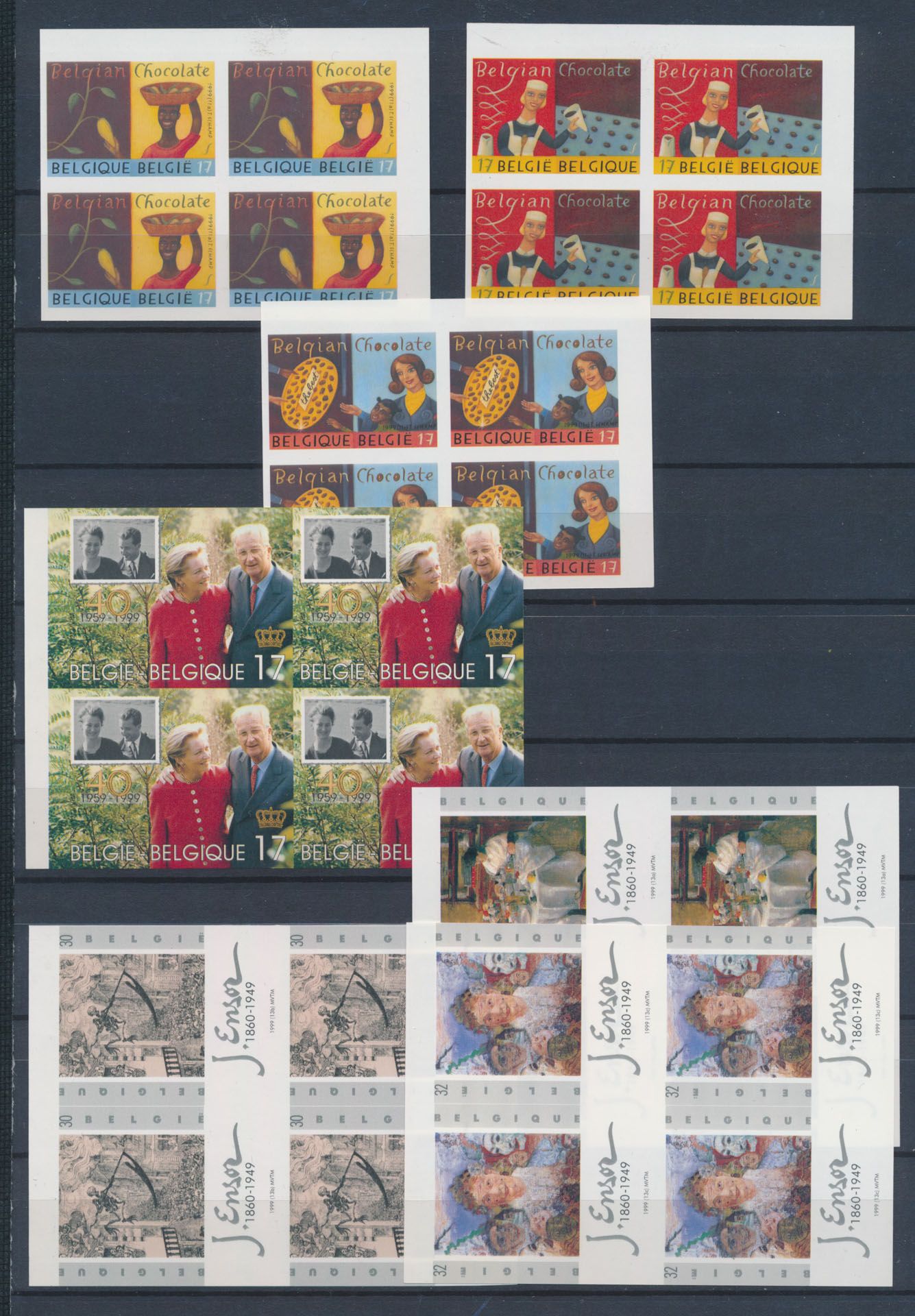 Accumulation in block of four, 1999, 5 sets, vf (OBP €760)
