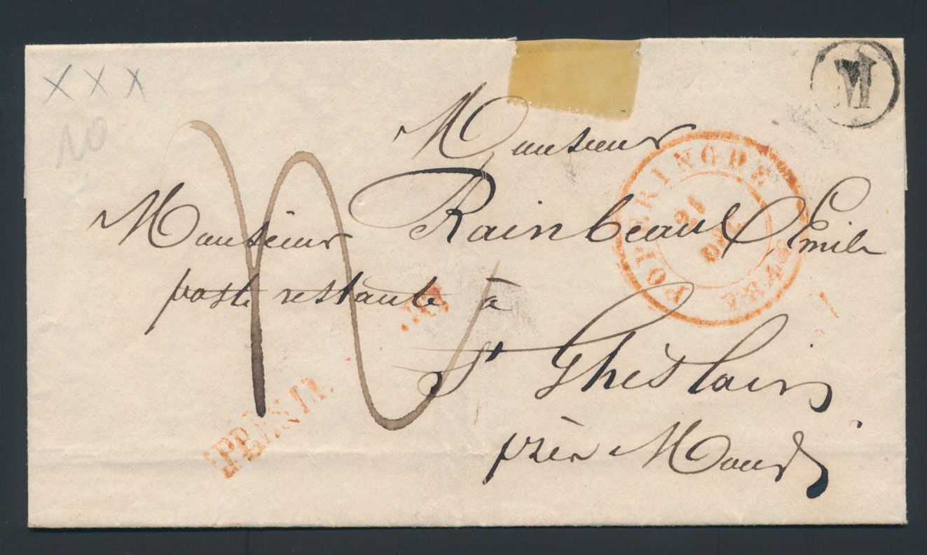 1848, voorloper zonder inhoud, vanuit Poperinghe, dd. 21 december 1848, met postbusstempel 