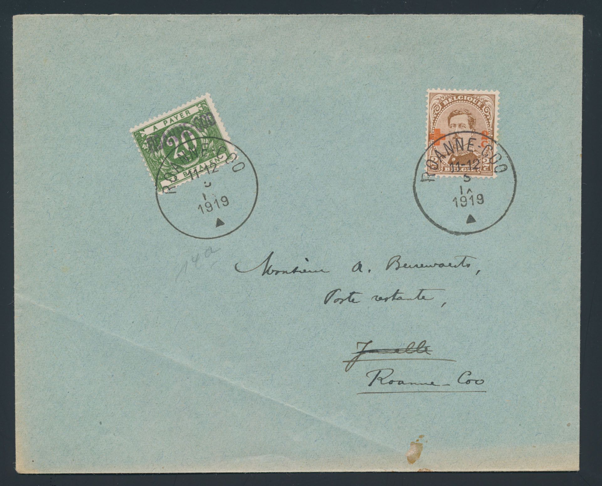 N° 151 + TX 15A avec cachets Roanne-Coo, rare, tb 