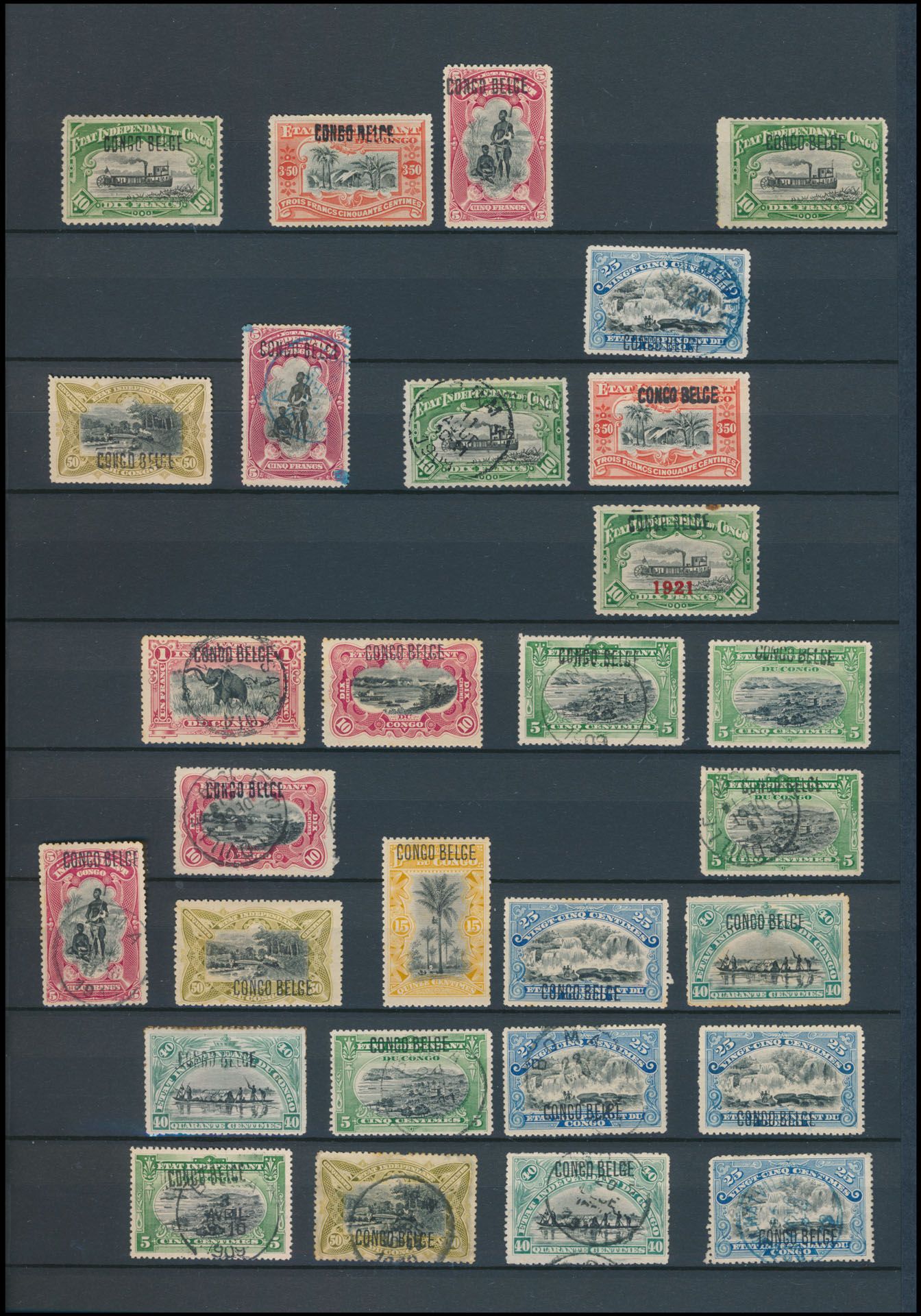 1894/1909, collection of Congo Free State and Belgian Congo in blue stockbook, large accumulation of 