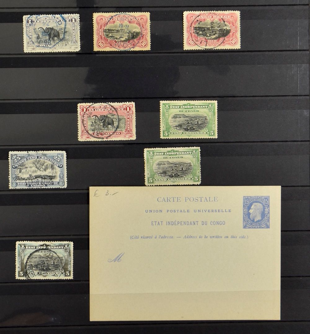1894/1964, small accumulation of stamps of Congo Free State, Belgian Congo, Republic of Congo, Ruanda-Urundi, south Kasai in a brown stockbook, some curiosities of overprints, used RU Message sheetlets cancelled at Leopoldville 