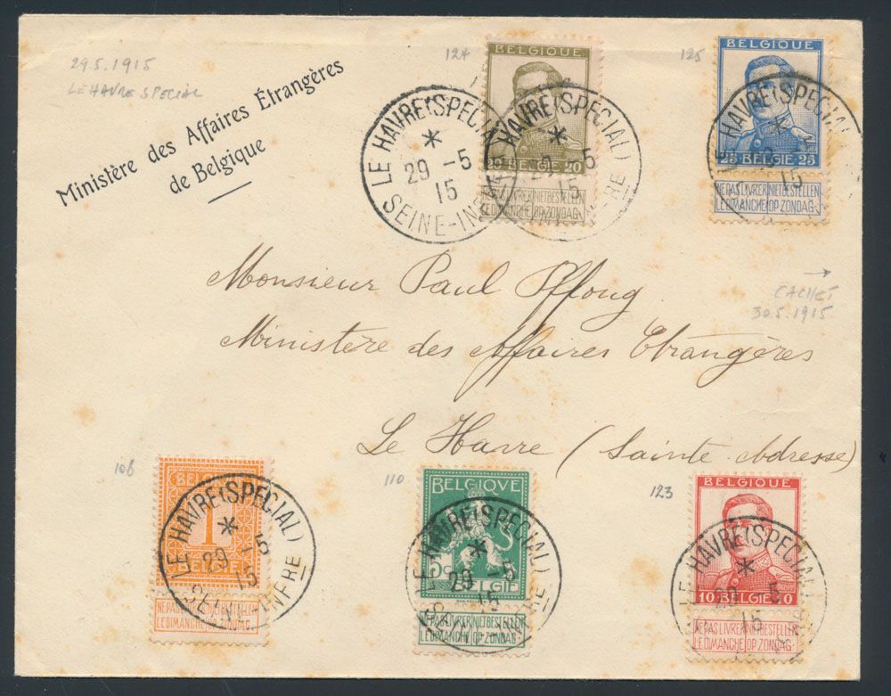 Nos 123, 124, 125, 108 et 110 sur lettre à en-tête 
