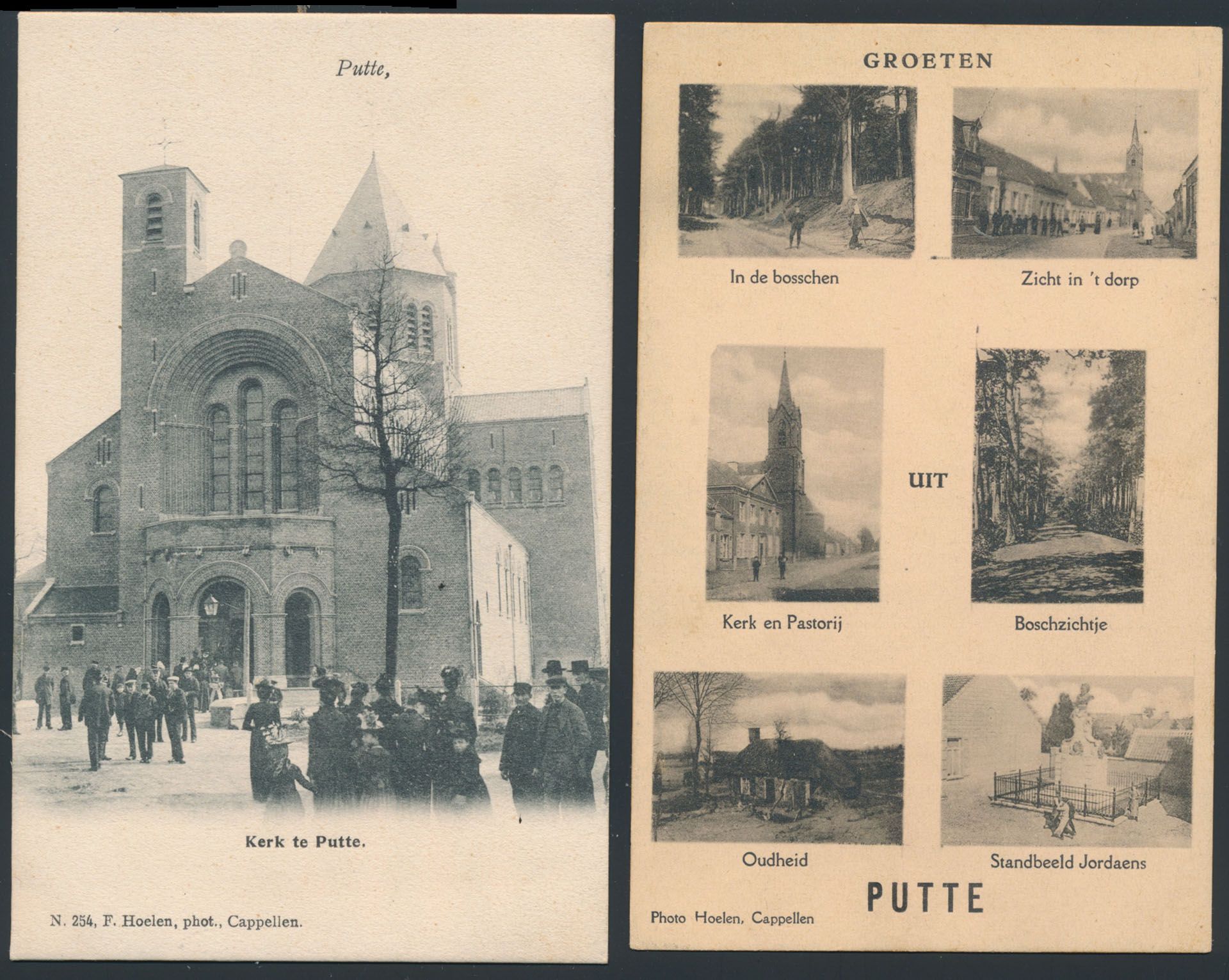 Putte, w.o. zicht aan Molenberg, Ravenhof, kerk, etc., uitgeverij F. Hoelen (9 stuks)