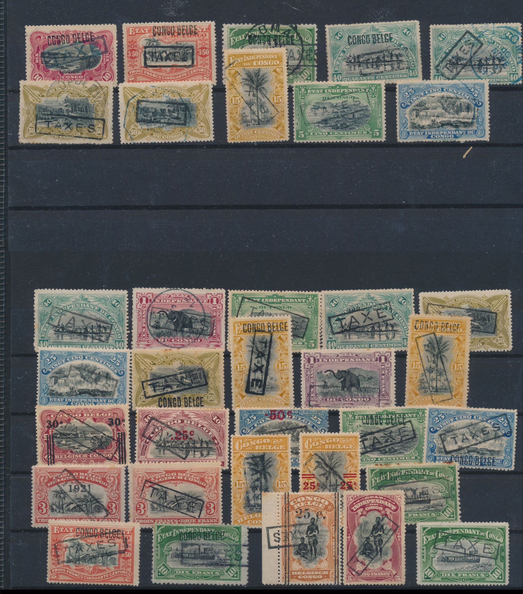 1894/1922 Accumulation of 35 Mols stamps surcharged TAXES, several types, a lot of high value, high catalogue value, quality to be checked, very intersting for study, vf/f/to be checked