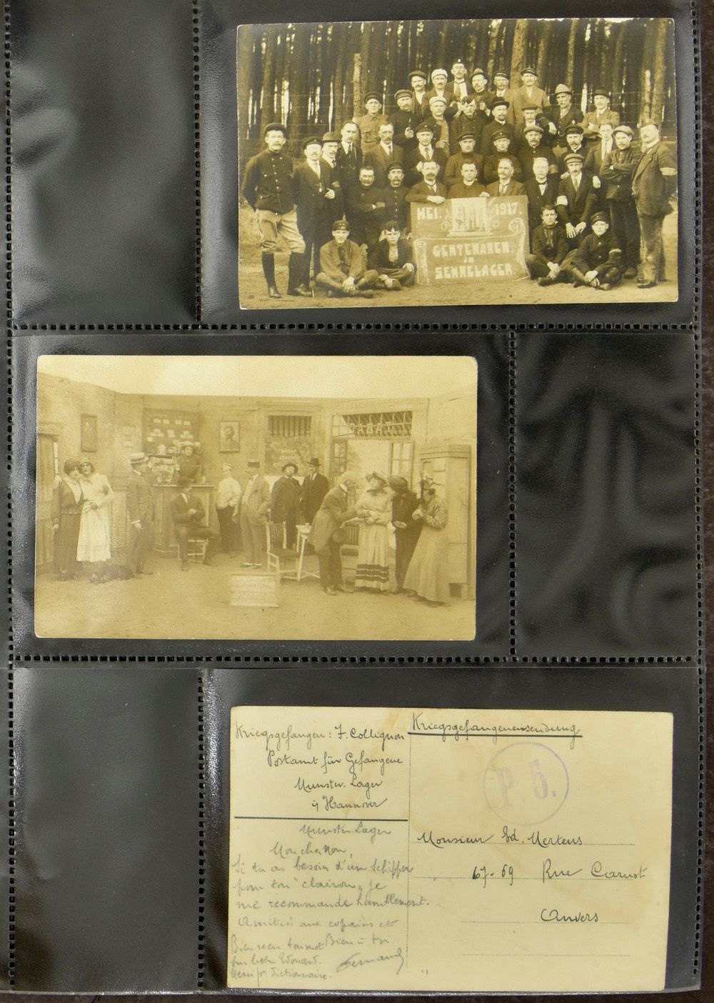 1917/1918 Samenstelling van 69 stukken (13 foto's, 23 brieven en 33 prisoner of war kaarten), uit POW Manheim, Sennelager kaarten, alles naar 