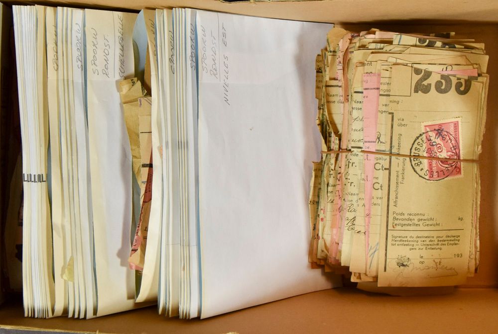 Fragments railway cancels (1937/45), also Moustache and circular cancels, in shoe box, vf/f/to be checked.