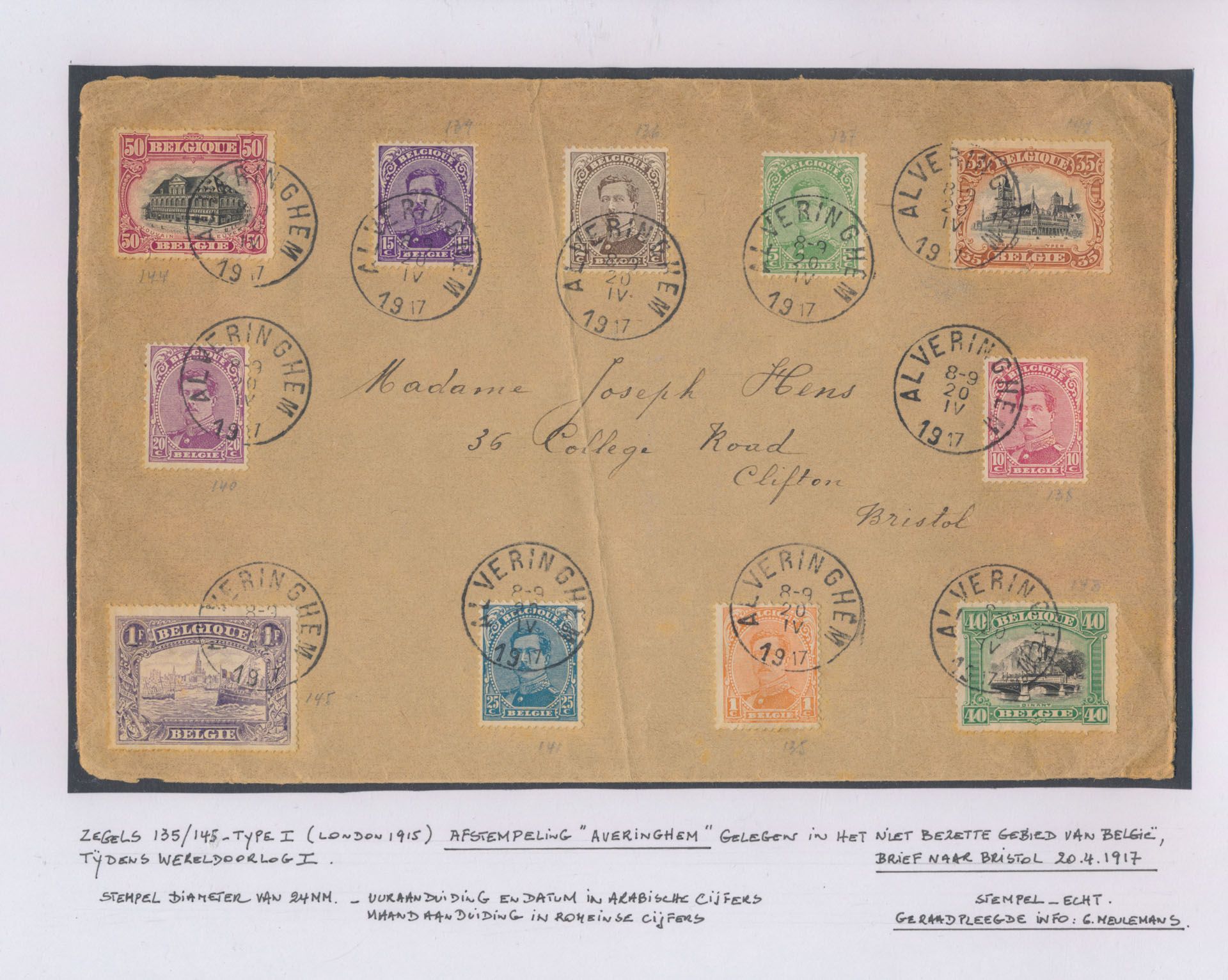 1917 N° 135/145 - Type I (London 1915), met afstempeling 