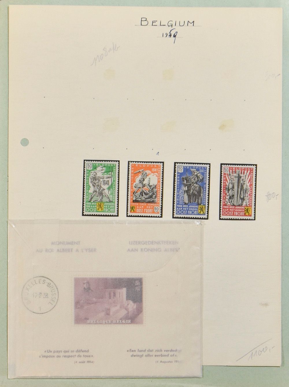 Samenstelling diverse uitgiften en periodes in mappen en albums, w.o. Leopold III in vellen BL 8 ** (7x), SP, erinnofilie, enz., zm/m/ntz