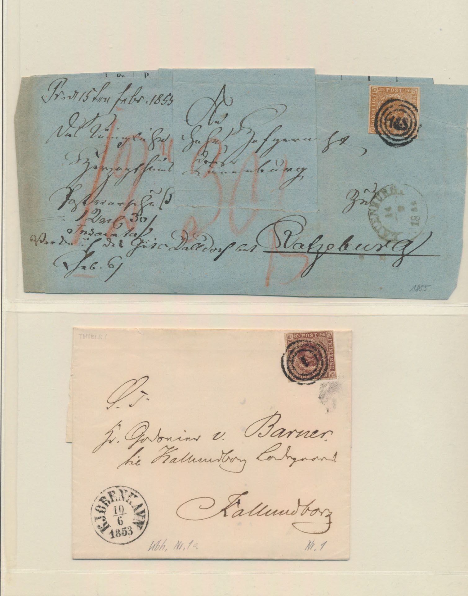 1853/1855, 2 letters with Yv N° 2a and 2b respectively, vf/f (Yv €450)