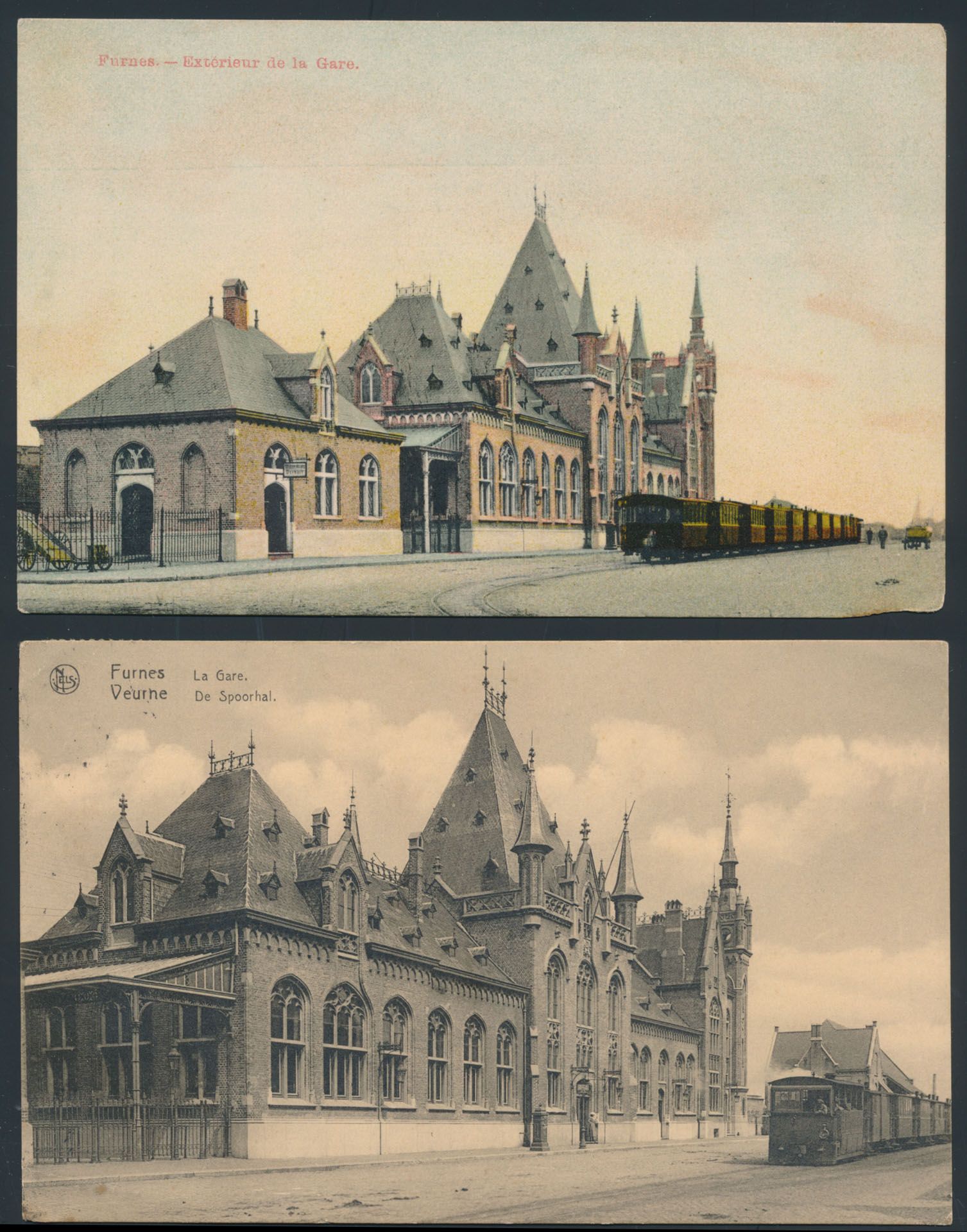 Provincie West-Vlaanderen, Veurne, stoomtram voor het station (3 stuks)