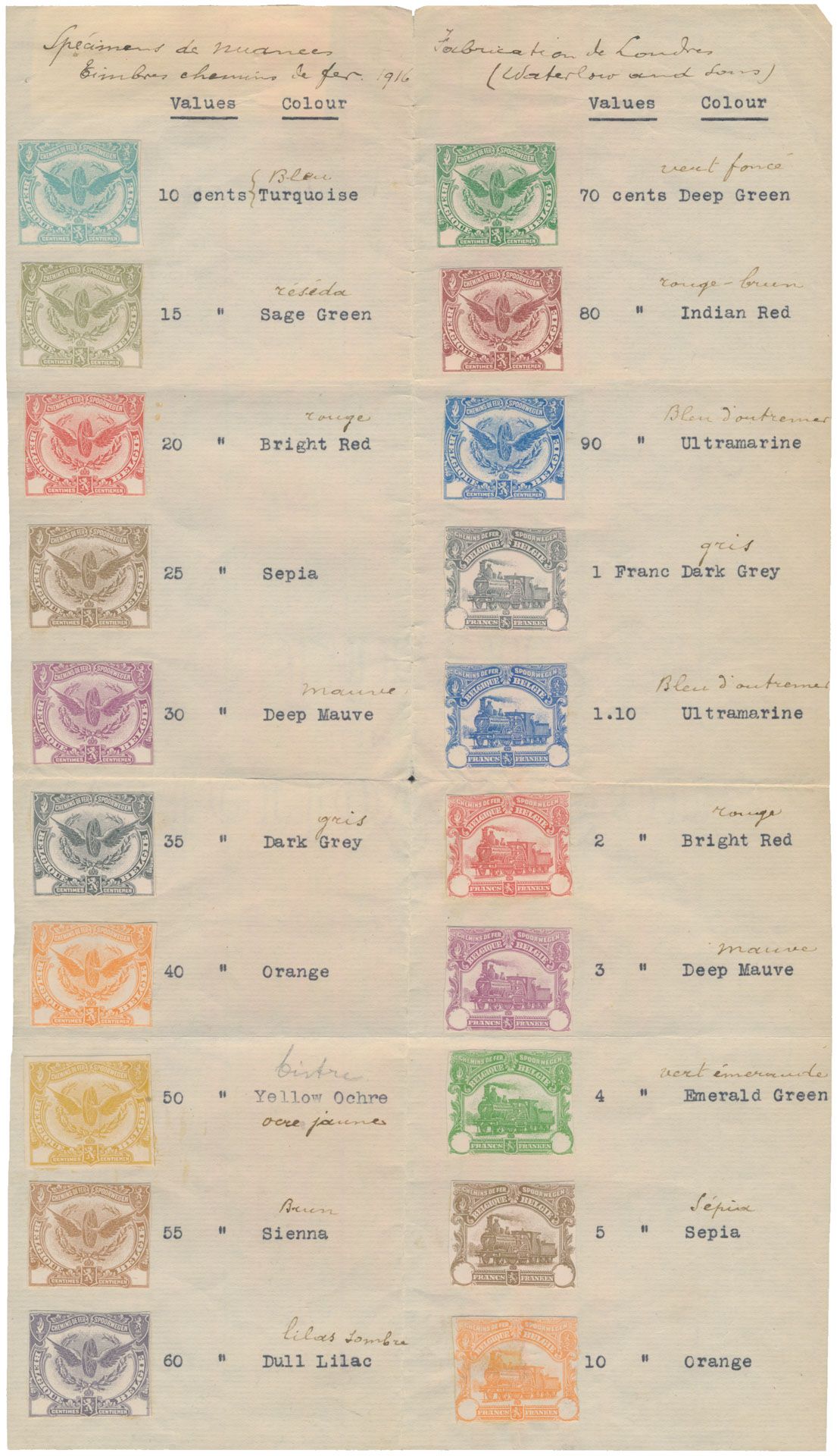 1915 Proeven TR 58/78, uitgave Le Havre, Op groot papier met manuscript 