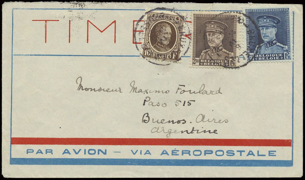 1933 Lettre aérienne, affranchie avec les OBP nos 210, 320 et 322A 