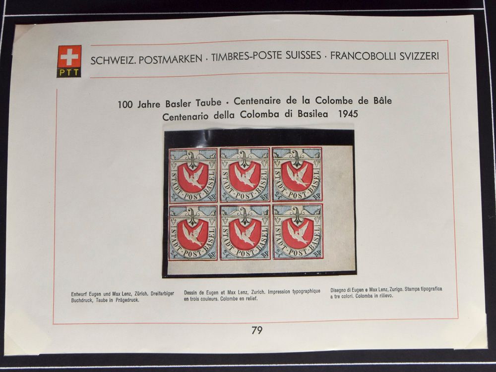 Timbres : 100 années de timbres Suisse, belle collection dans 2 classeurs comprenant 1943 feuilles entières et de nombreuses feuilles postales, tb