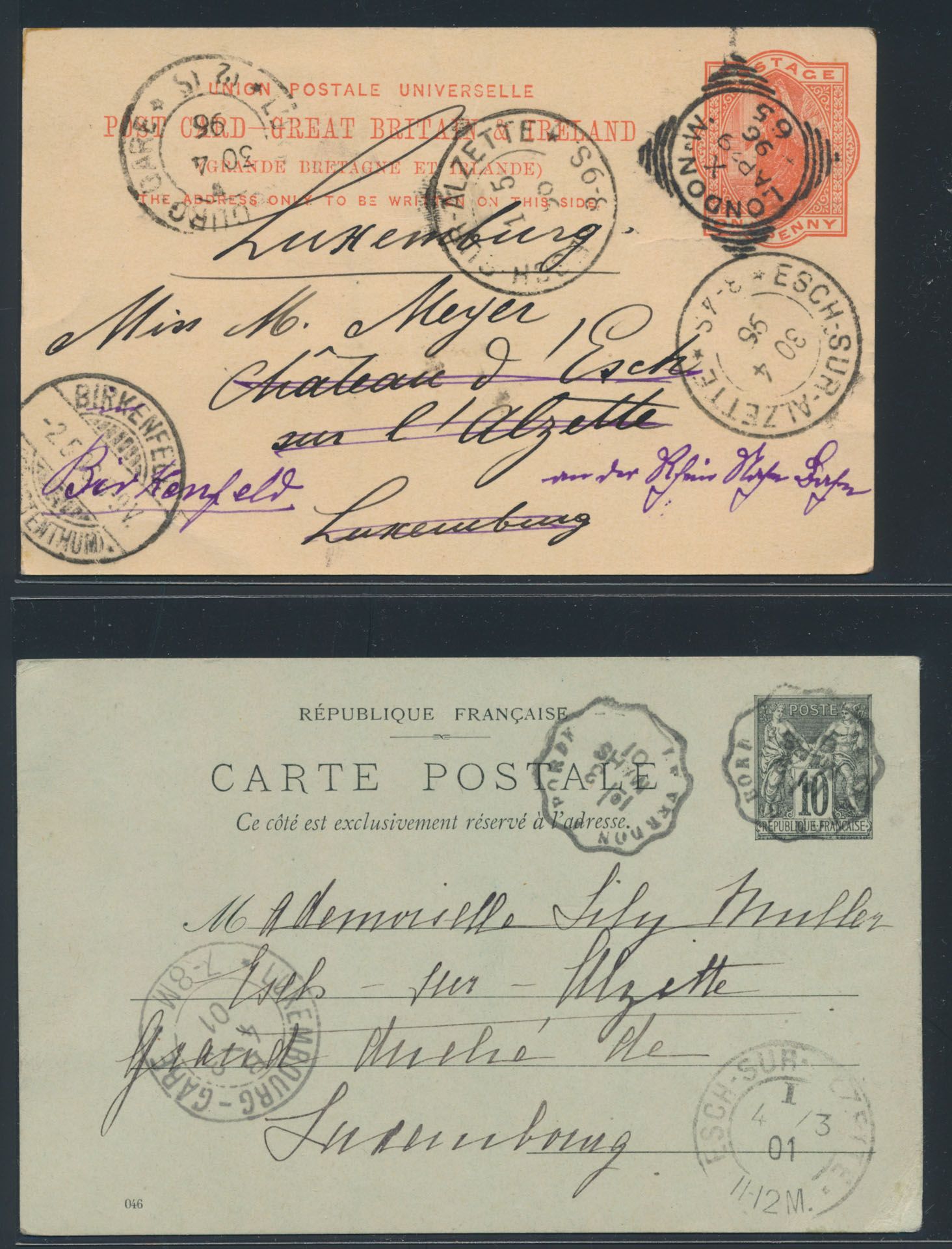 1893/1947, accumulation of postal items sent to Luxembourg (15 items), vf/f.