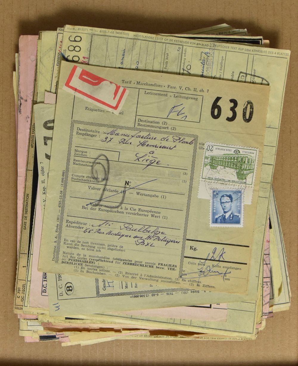 Accumulation 142 waybills/colliforms (1960/80), all with railway stamp with leafbill, vf/f
