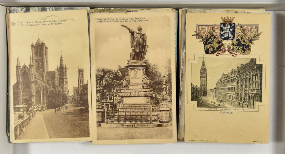 Gent, oude kaarten, ook expo, illustraties van architect Oscar Lannoo- Braem (142 stuks)